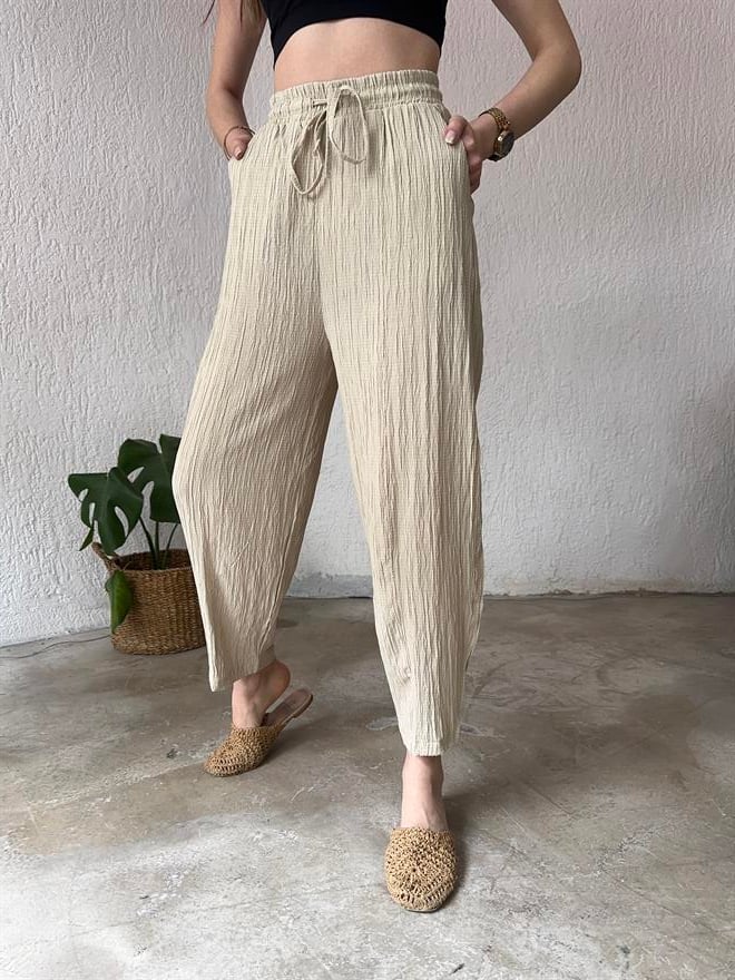 Gofre Pantolon - Bej - Dominatrend