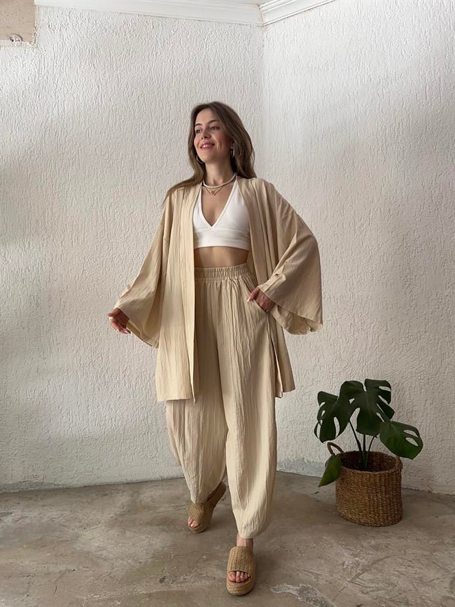 Gofre Takım - Bej - Dominatrend