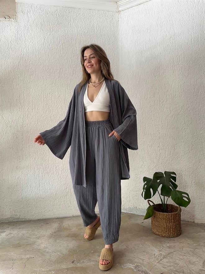 Gofre Takım - Gri - Dominatrend