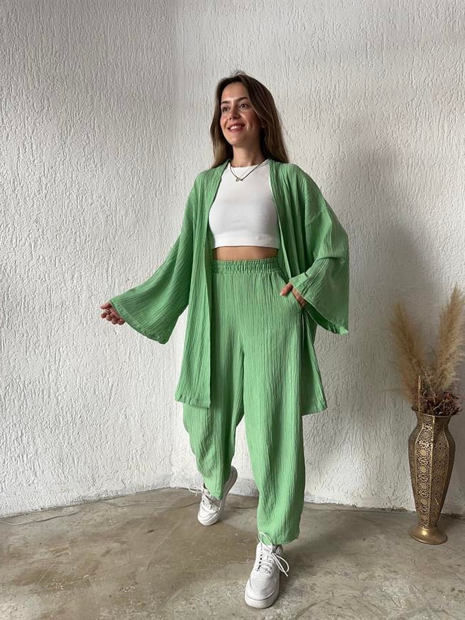 Gofre Takım - Soft Yeşil - Dominatrend