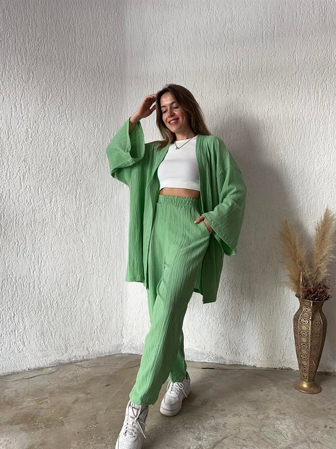 Gofre Takım - Soft Yeşil - Dominatrend