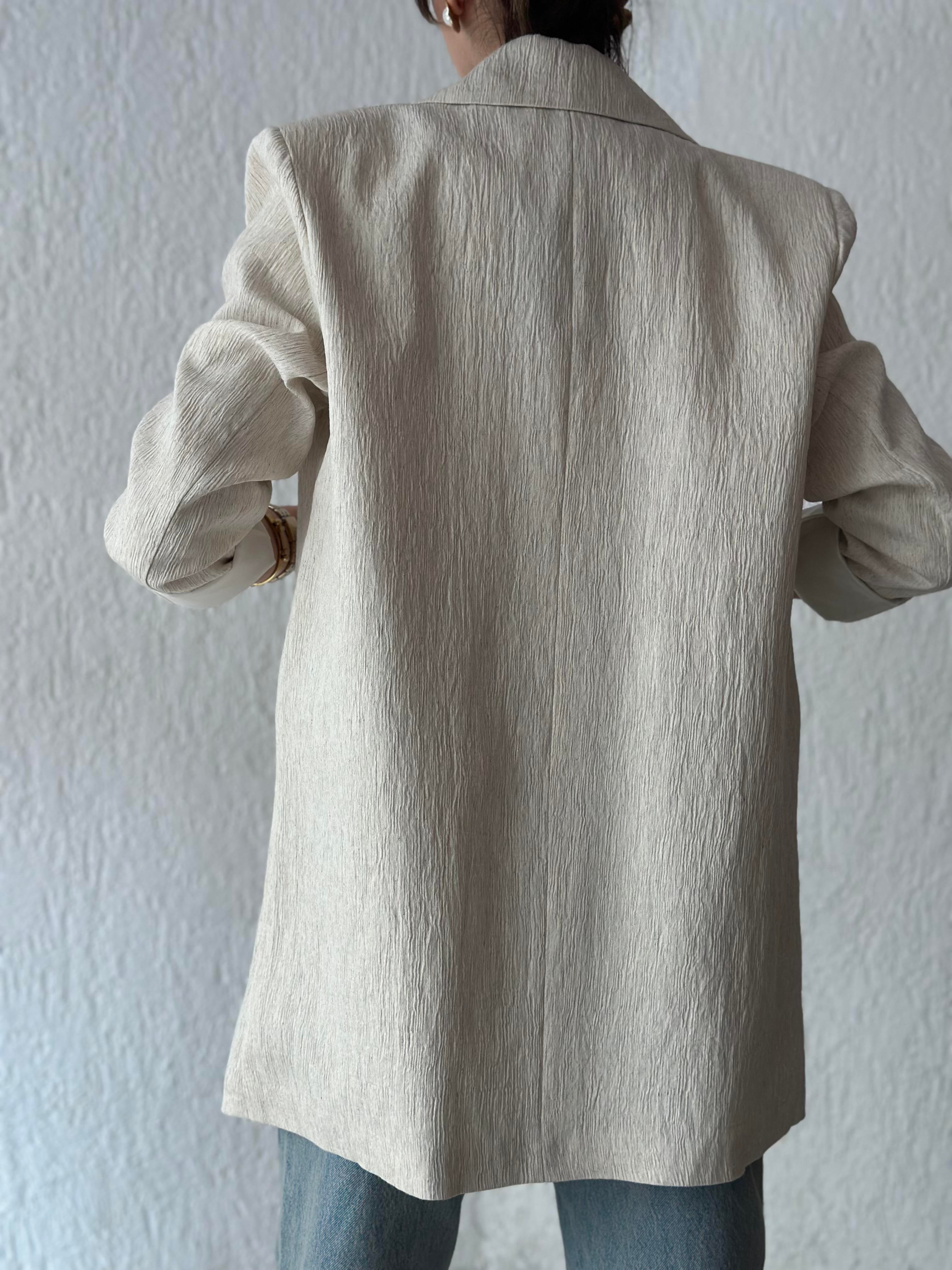 Gofre Vatkalı Blazer Ceket  - Bej - Dominatrend