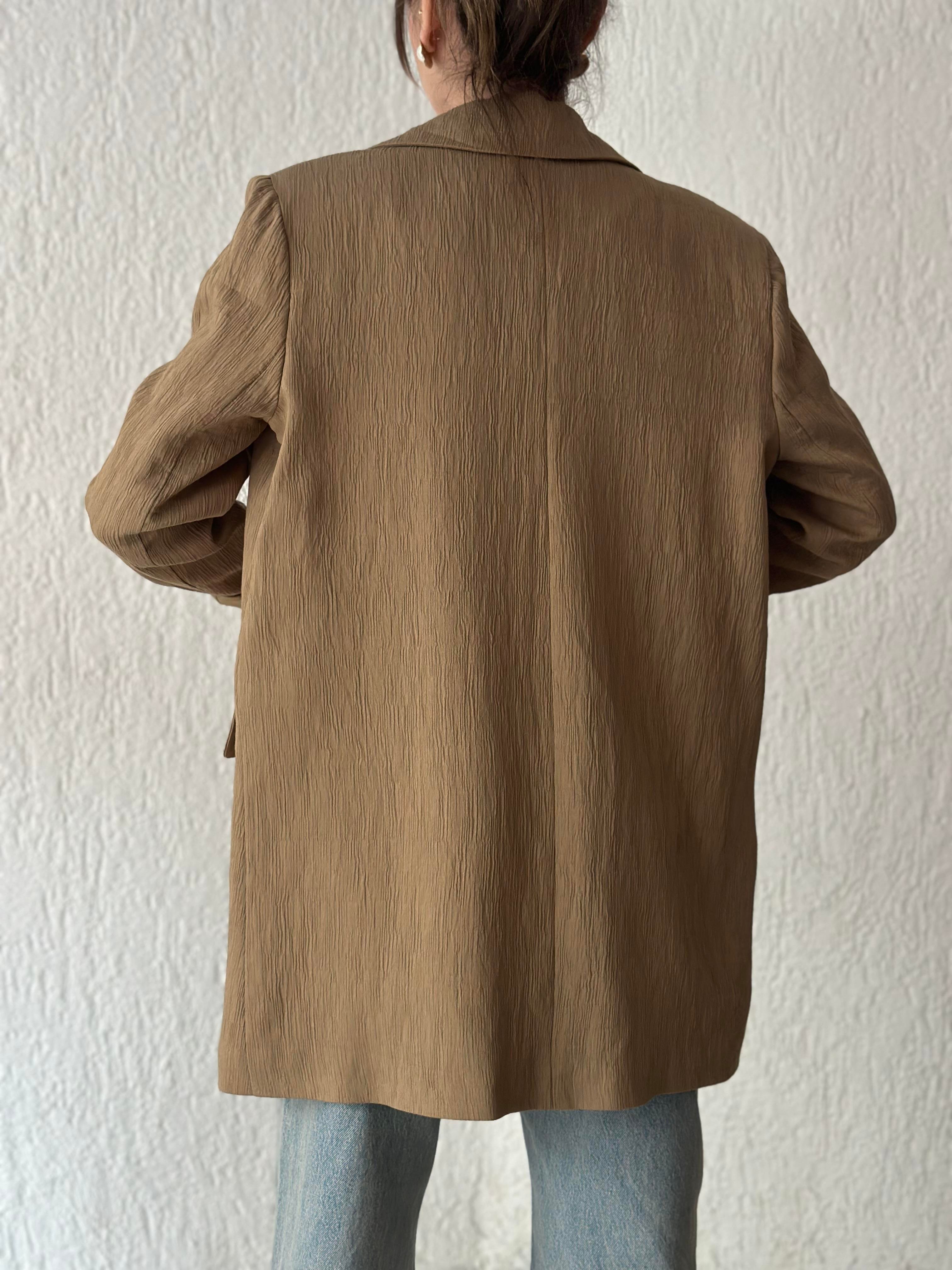 Gofre Vatkalı Blazer Ceket - Camel - Dominatrend