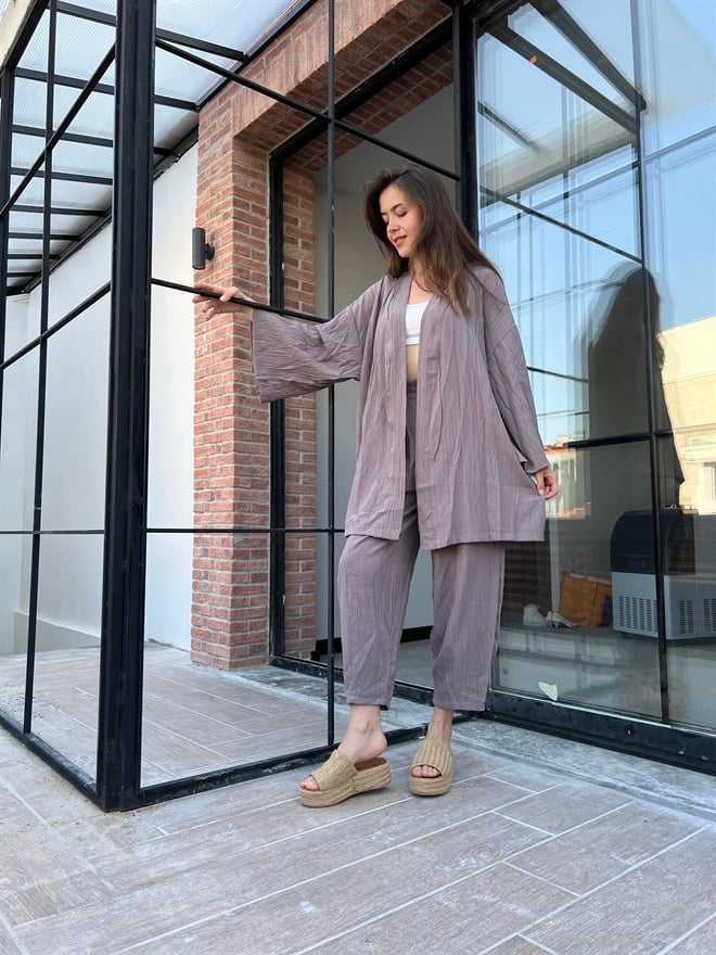 Gofreli İkili Takım - Vizon - Dominatrend
