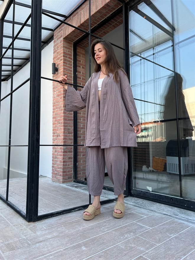 Gofreli İkili Takım - Vizon - Dominatrend
