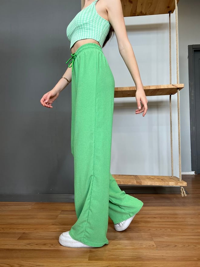 Gofreli Salaş Pantolon Yeşil - Dominatrend