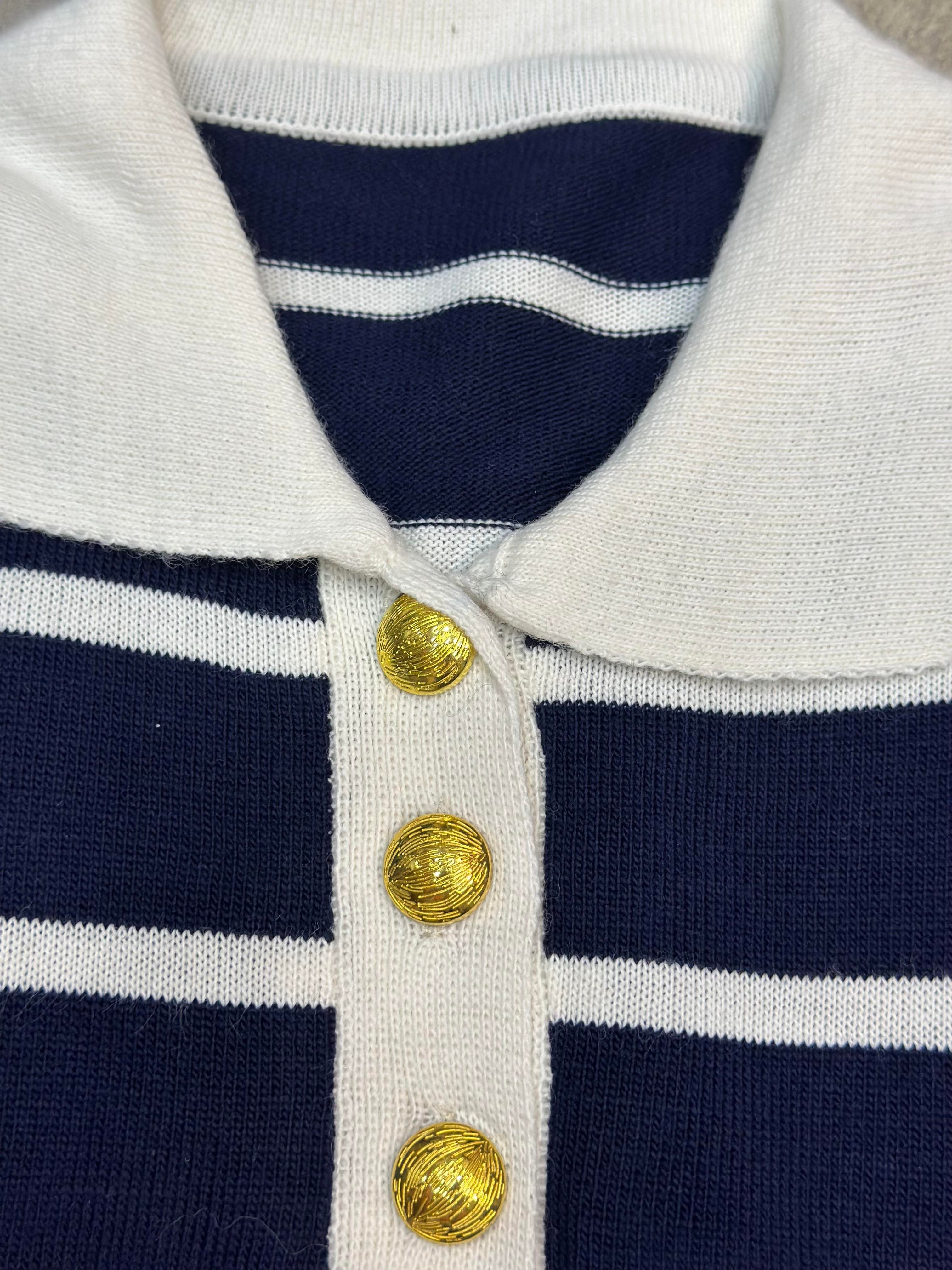 Gold Düğmeli Çizgili Bluz  - Dominatrend