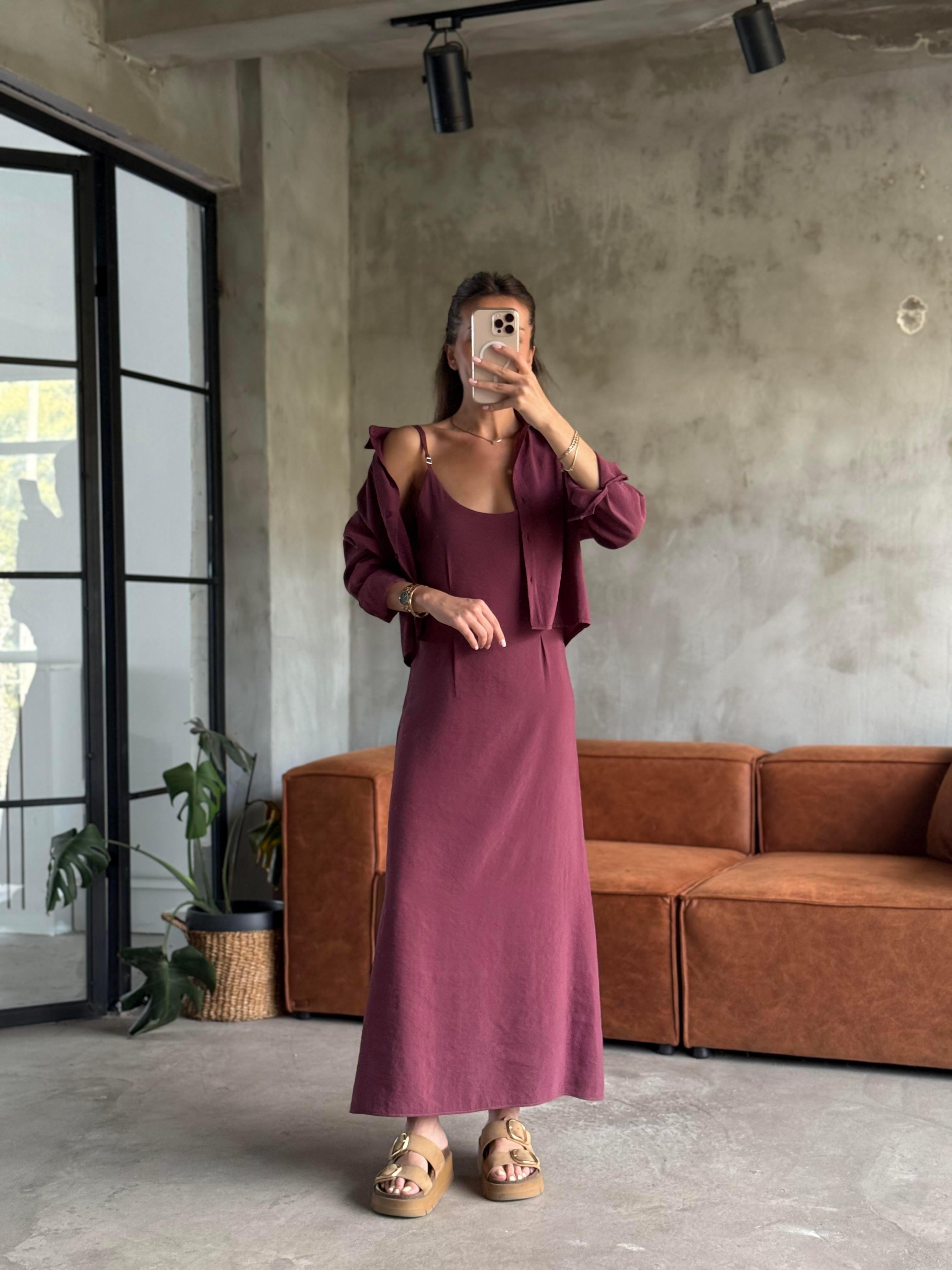 Gömlek Elbiseli Takım - Mürdüm - Dominatrend