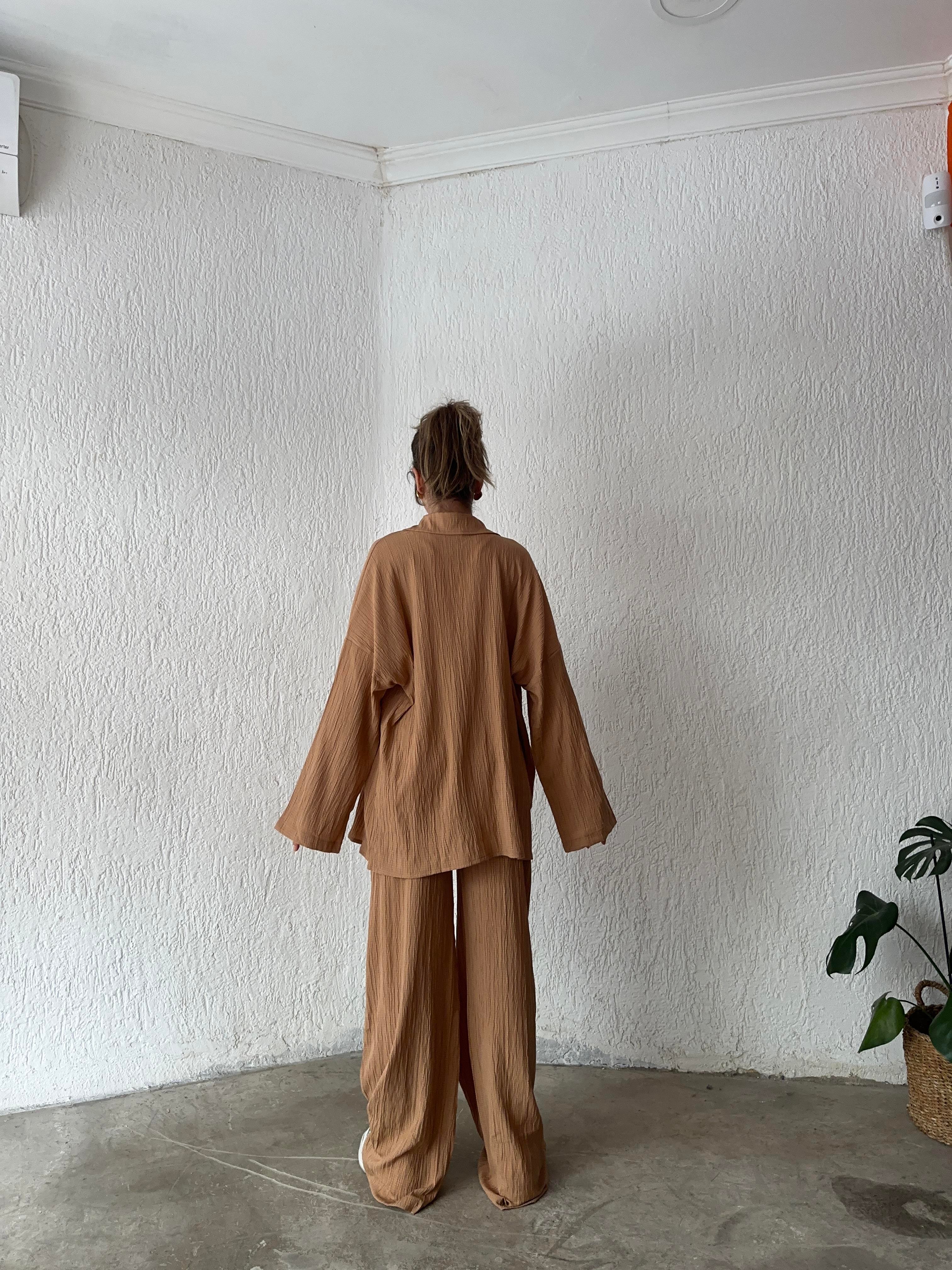 Gömlek Pantolon Gofre Takım - Camel - Dominatrend