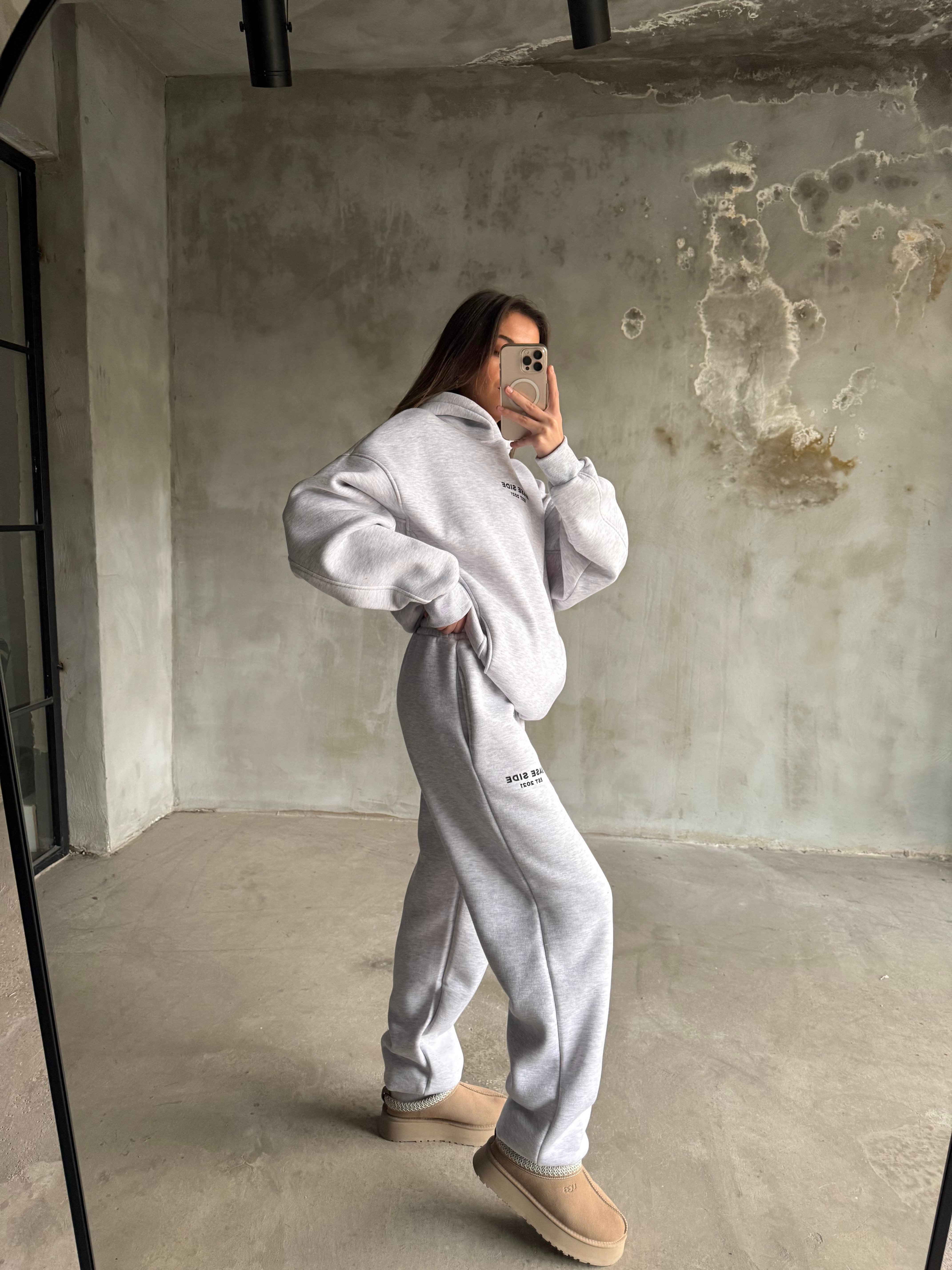 Gri Unisex Base Sıde Oversize Eşofman Takım - Dominatrend