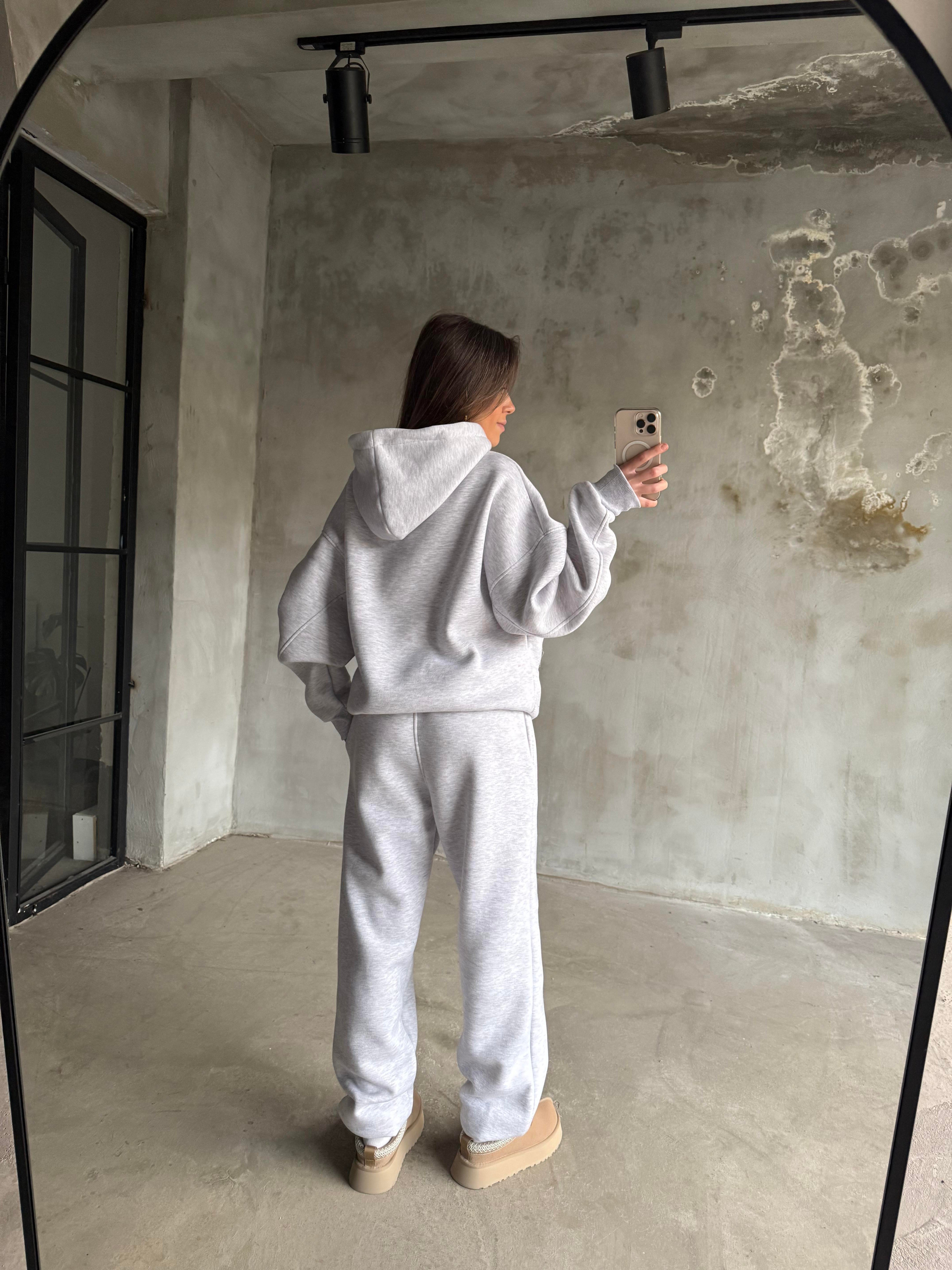 Gri Unisex Base Sıde Oversize Eşofman Takım - Dominatrend