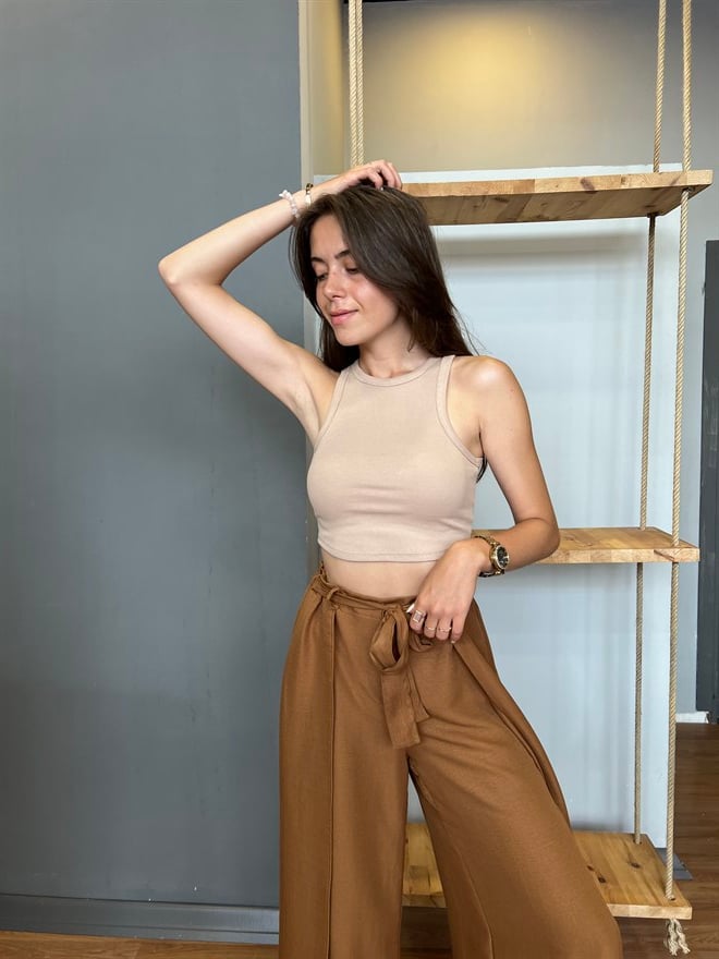 Halter Yaka Crop - Camel - Dominatrend