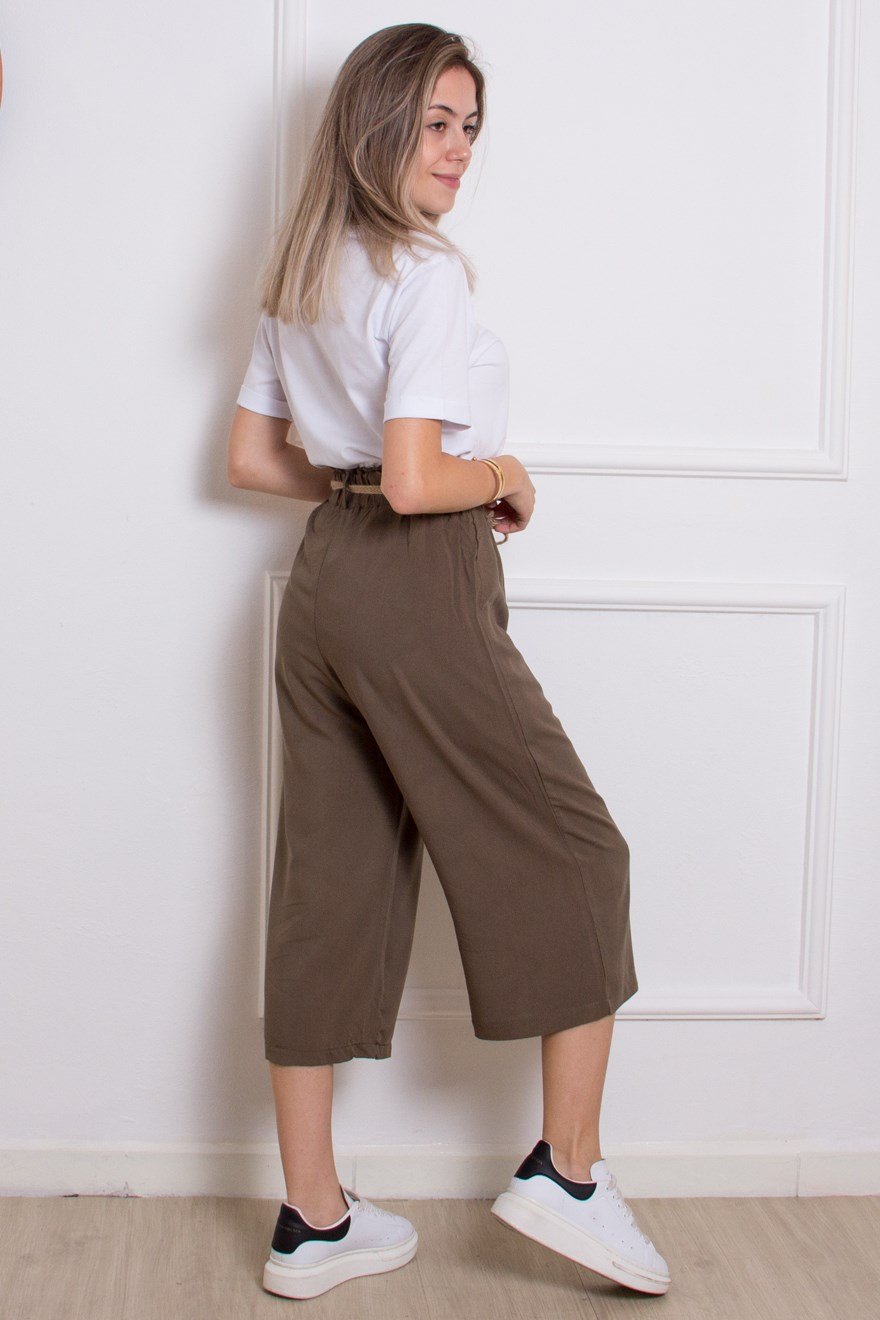 Hasır Kemerli Pantolon - Haki - Dominatrend