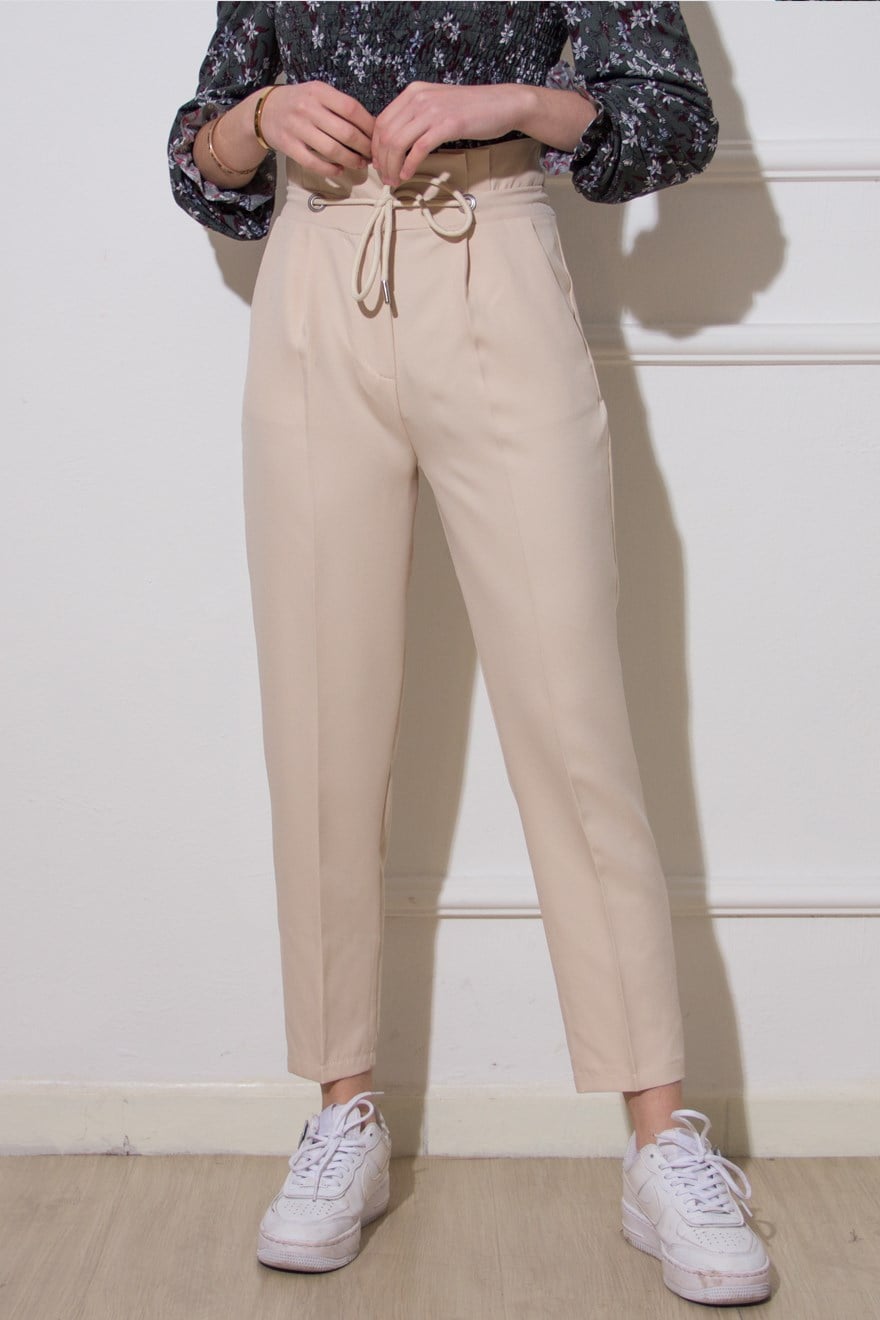 Havuç Kumaş Pantolon - Krem - Dominatrend