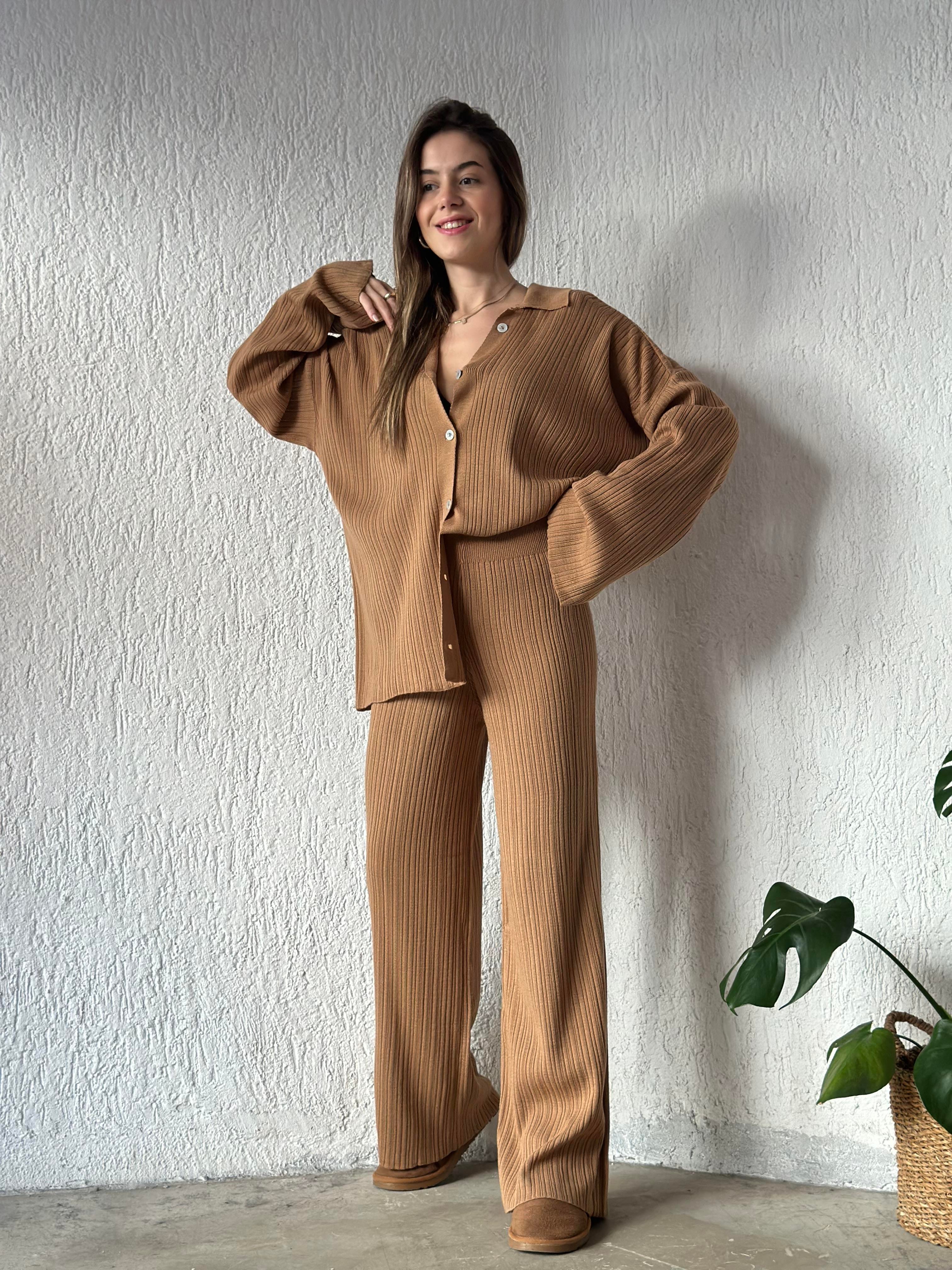 Hırkalı Triko Takım - Camel - Dominatrend