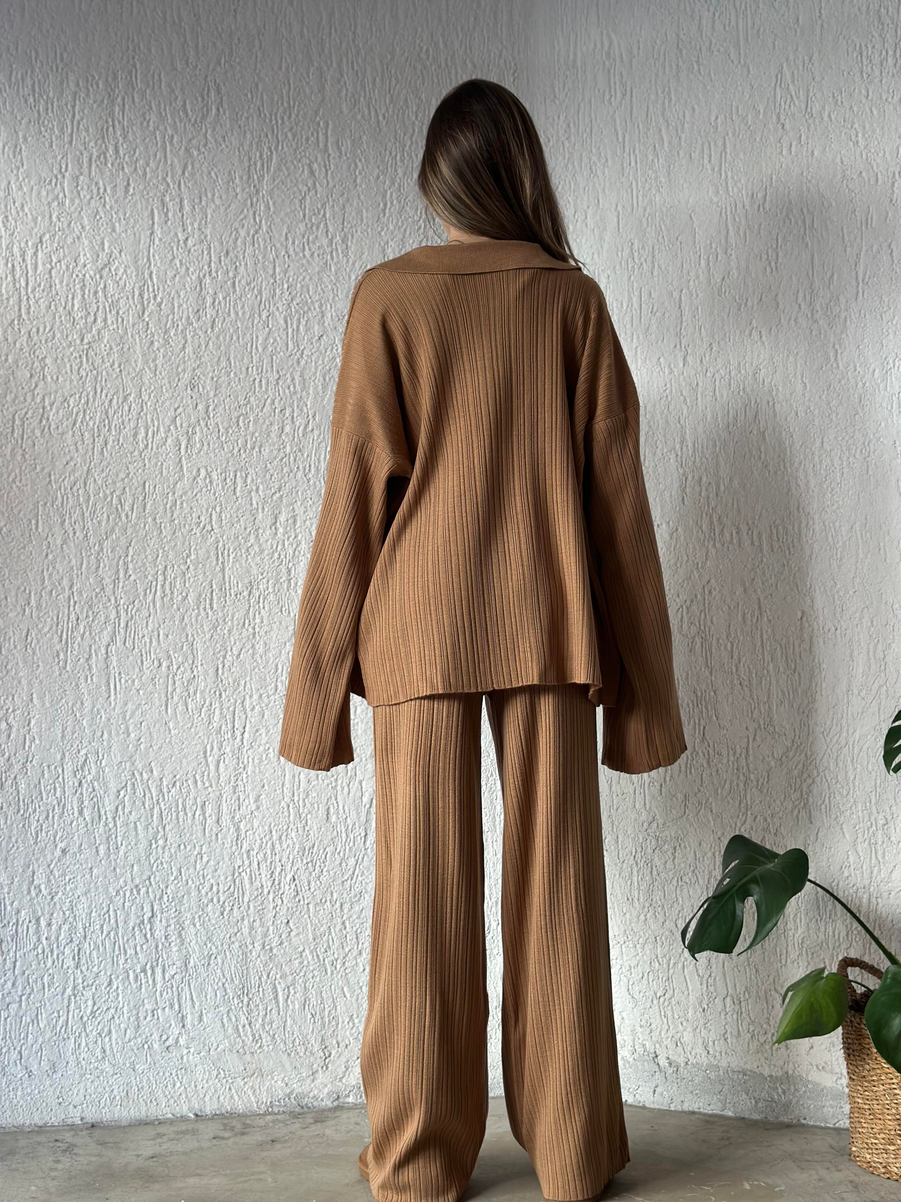 Hırkalı Triko Takım - Camel - Dominatrend