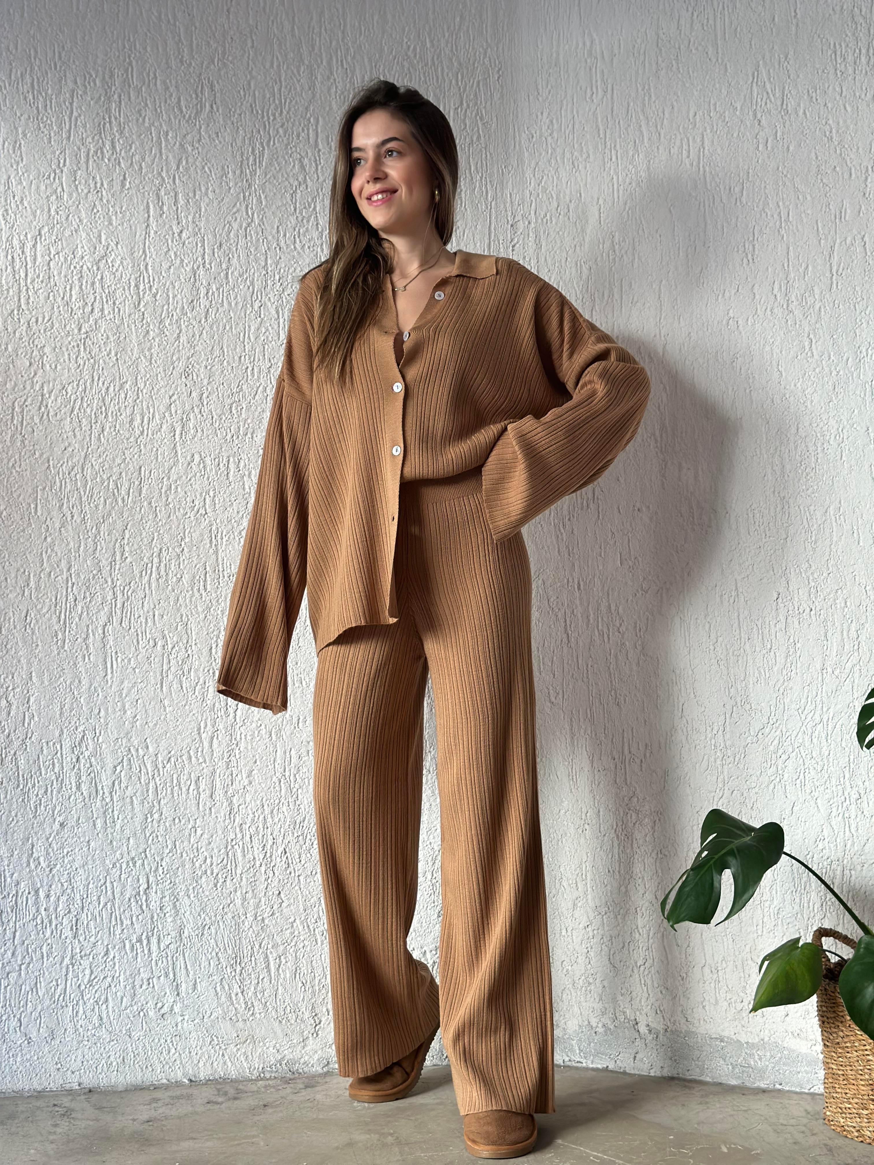 Hırkalı Triko Takım - Camel - Dominatrend