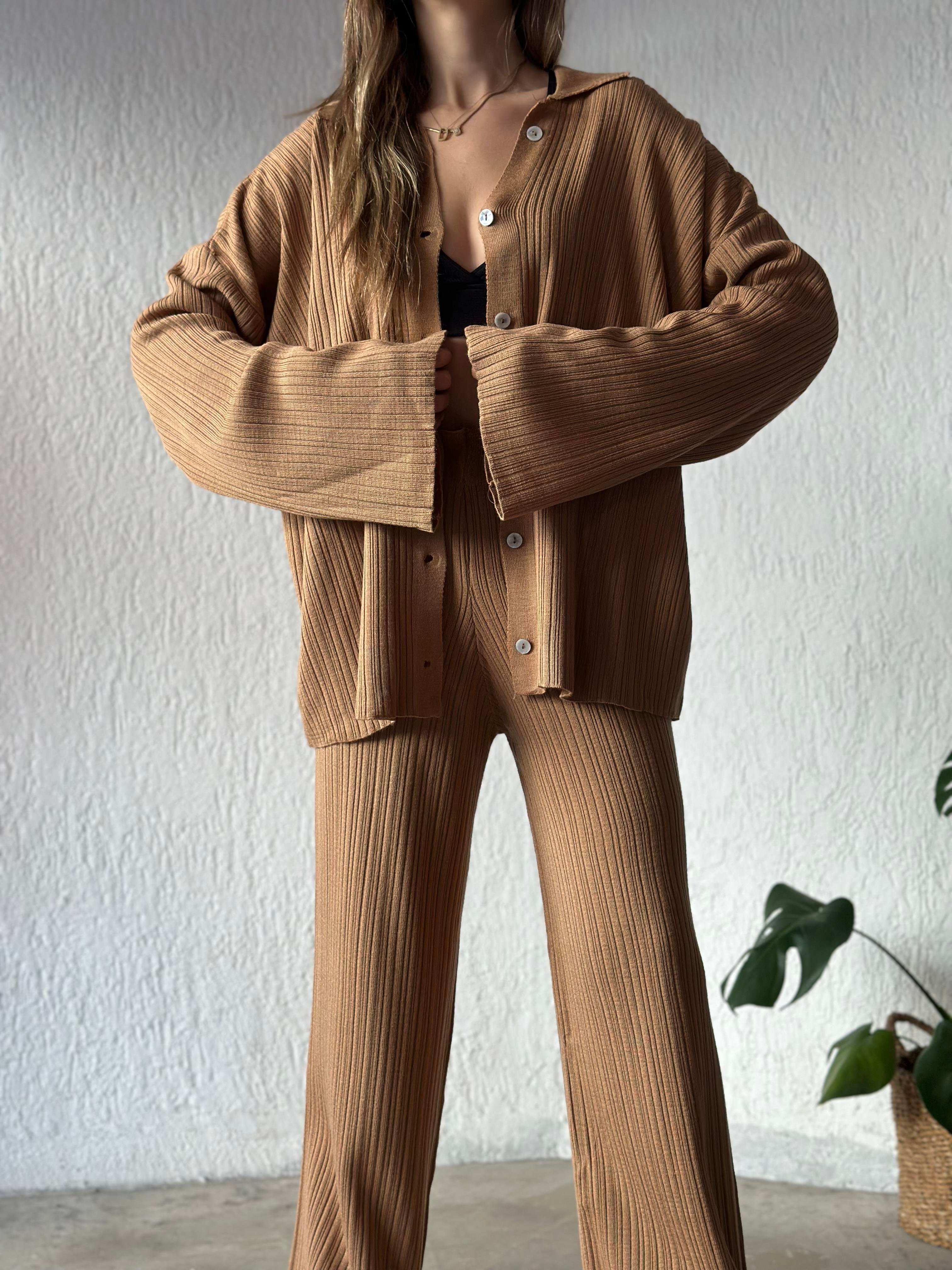 Hırkalı Triko Takım - Camel - Dominatrend