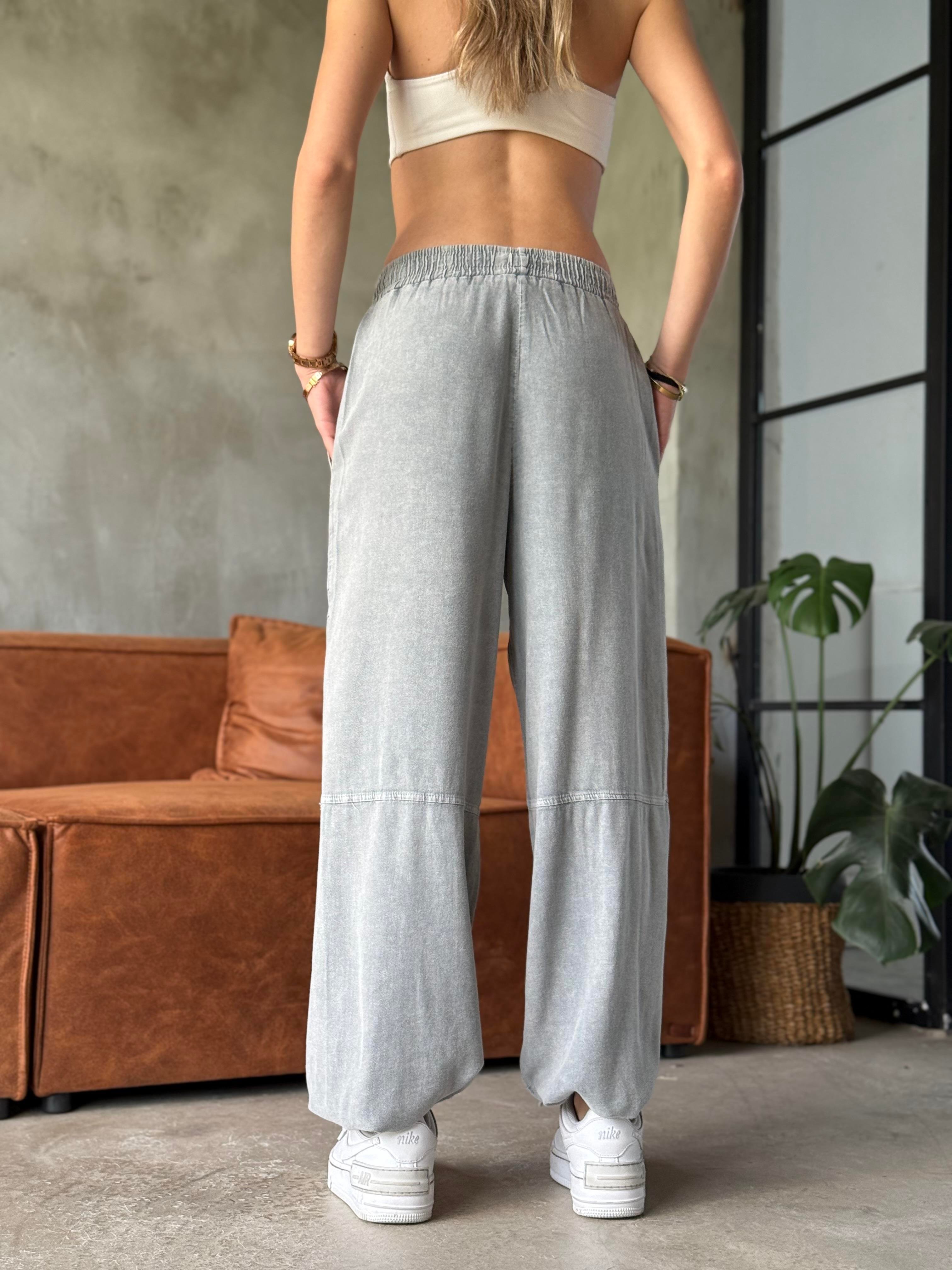 Hola Gri Yıkamalı Paça Lastikli Pantolon  - Dominatrend