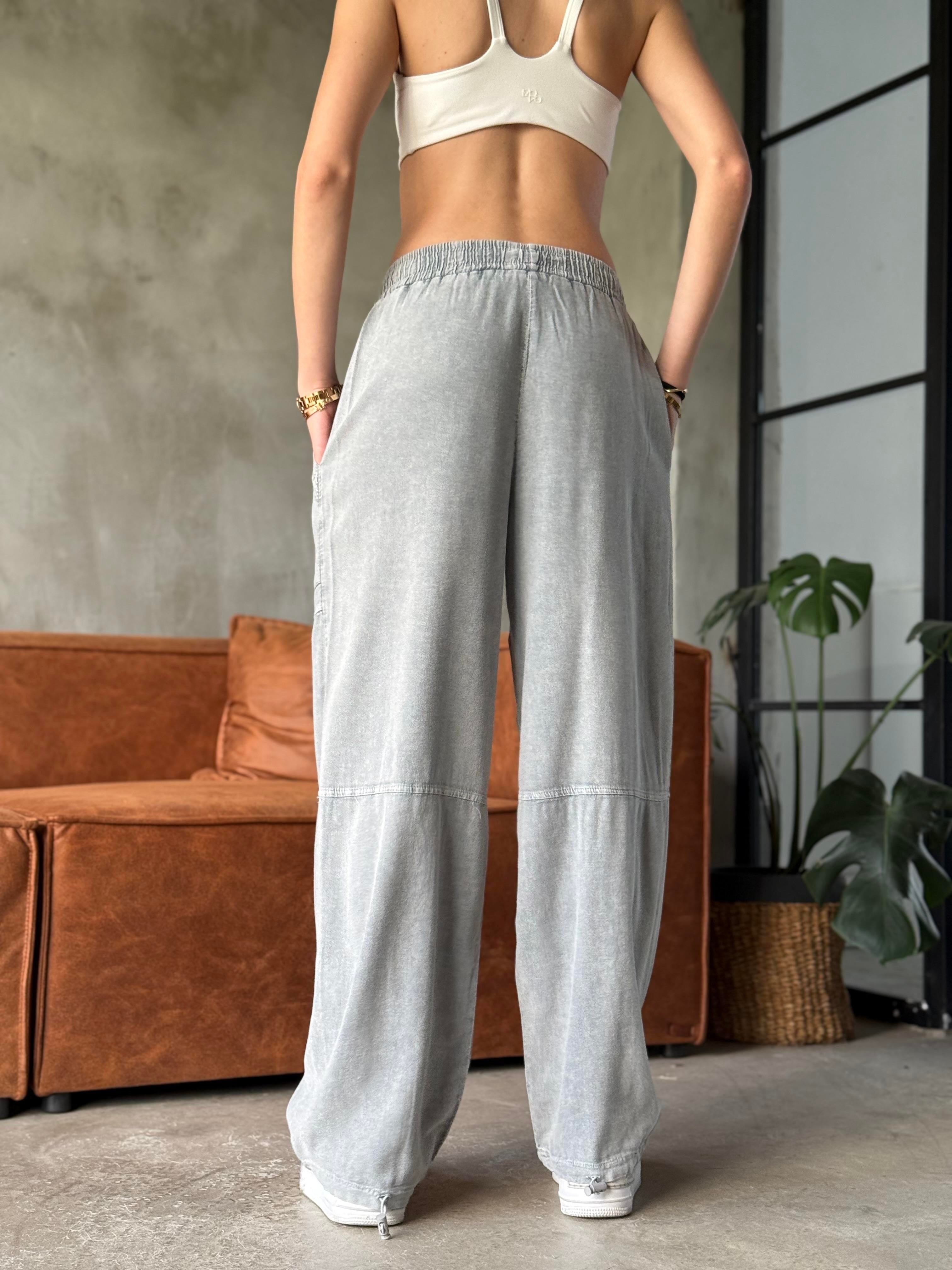 Hola Gri Yıkamalı Paça Lastikli Pantolon  - Dominatrend