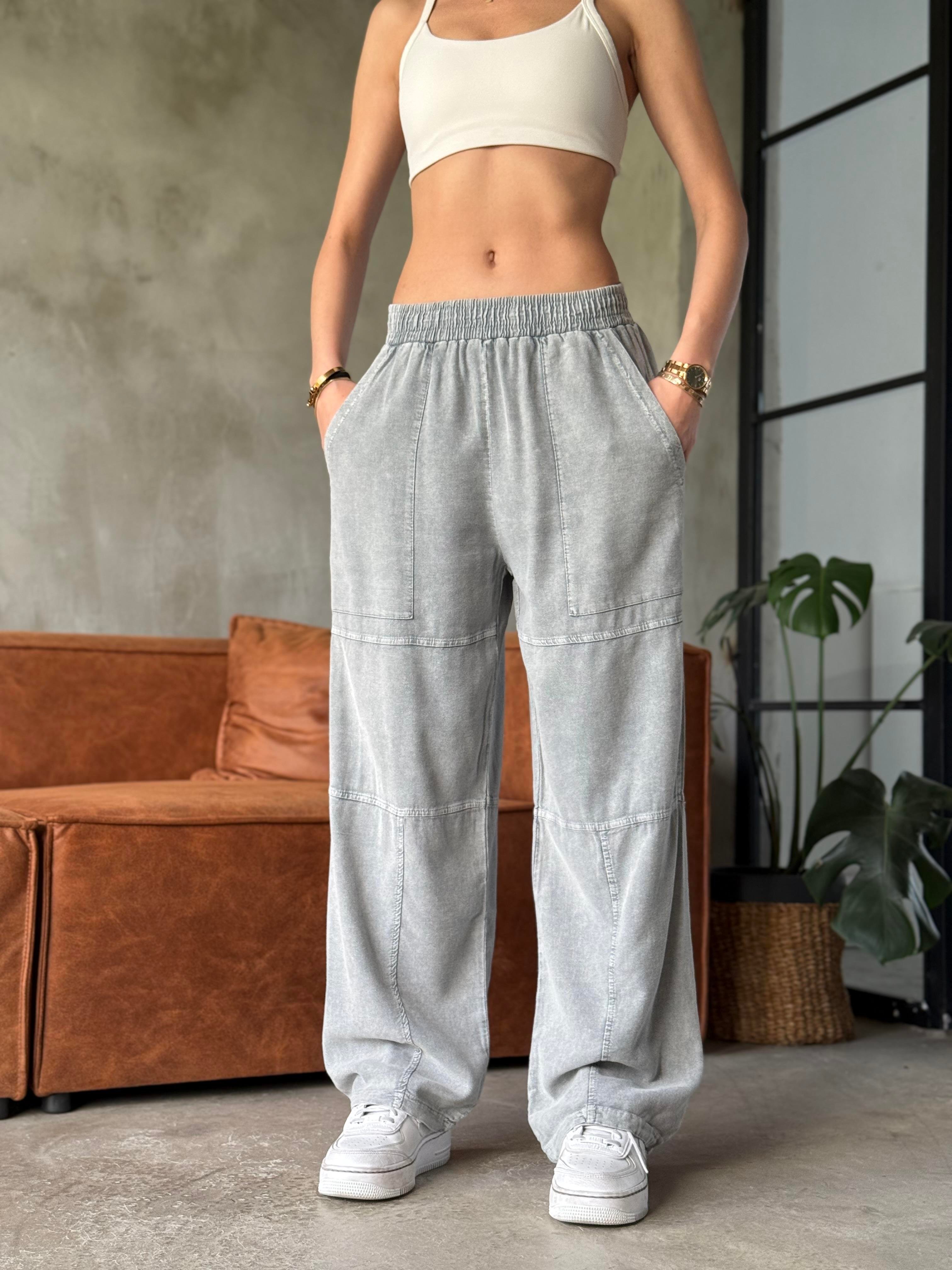 Hola Gri Yıkamalı Paça Lastikli Pantolon  - Dominatrend
