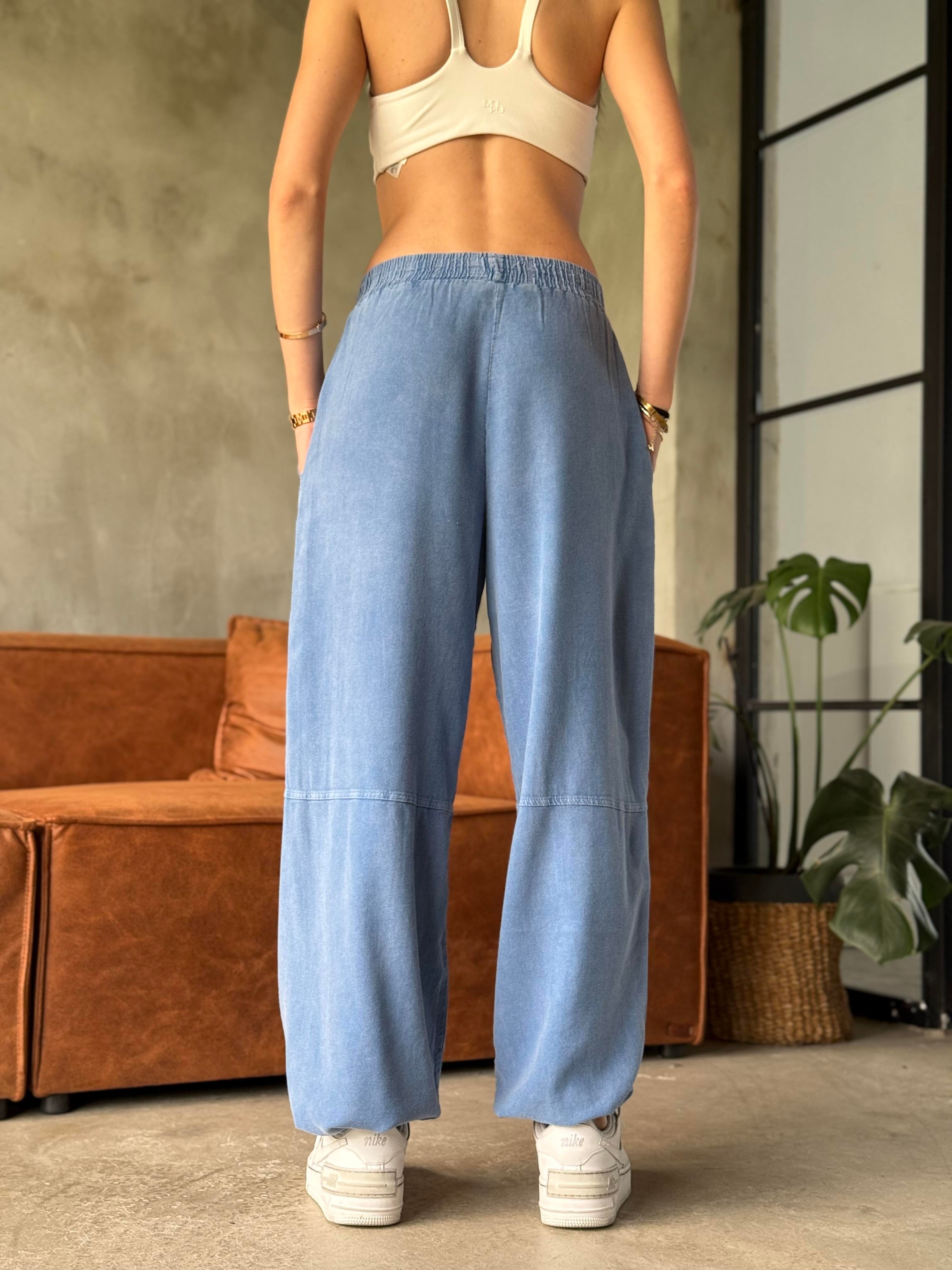 Hola Mavi Yıkamalı Paça Lastikli Pantolon - Dominatrend