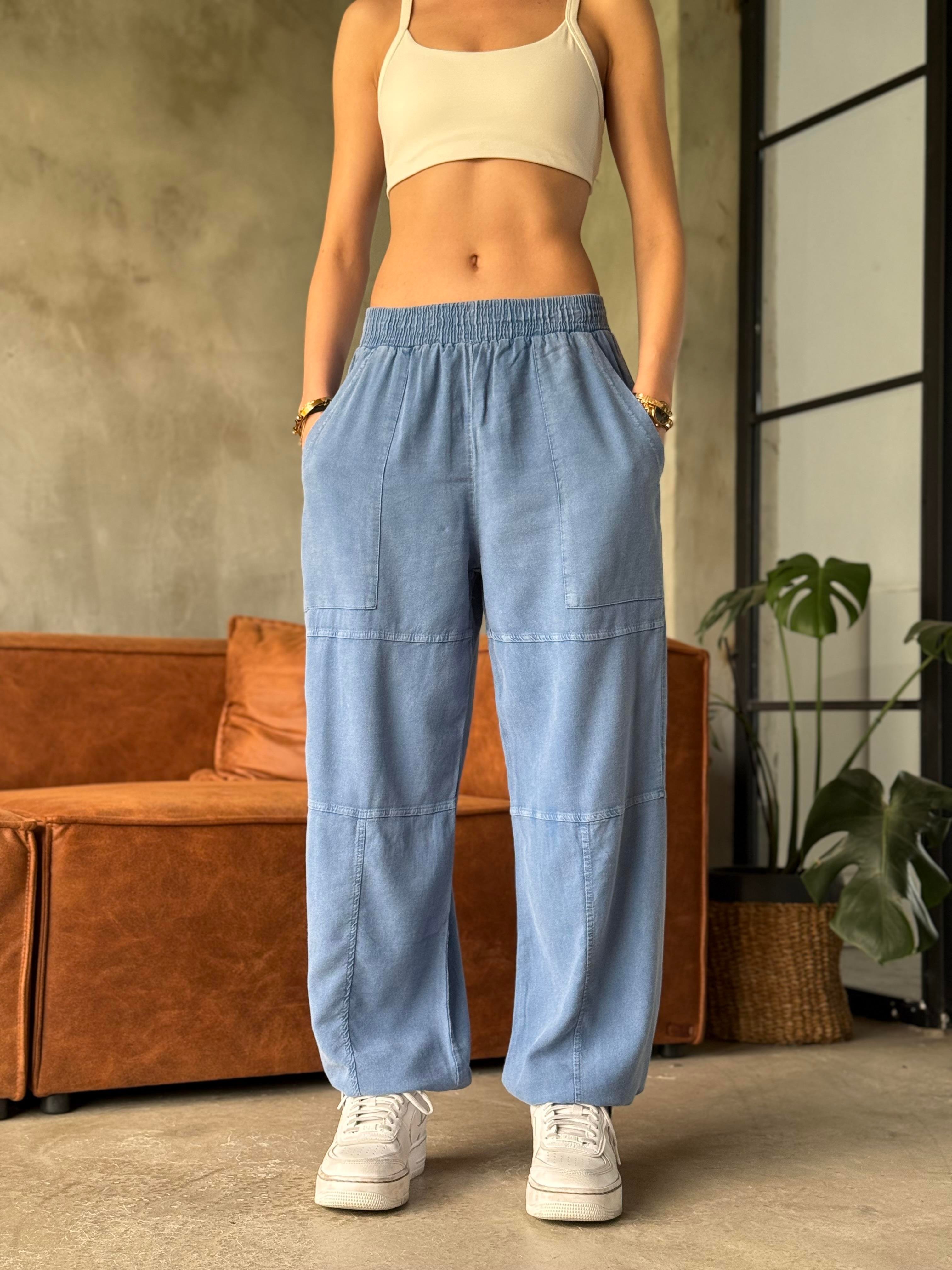 Hola Mavi Yıkamalı Paça Lastikli Pantolon - Dominatrend