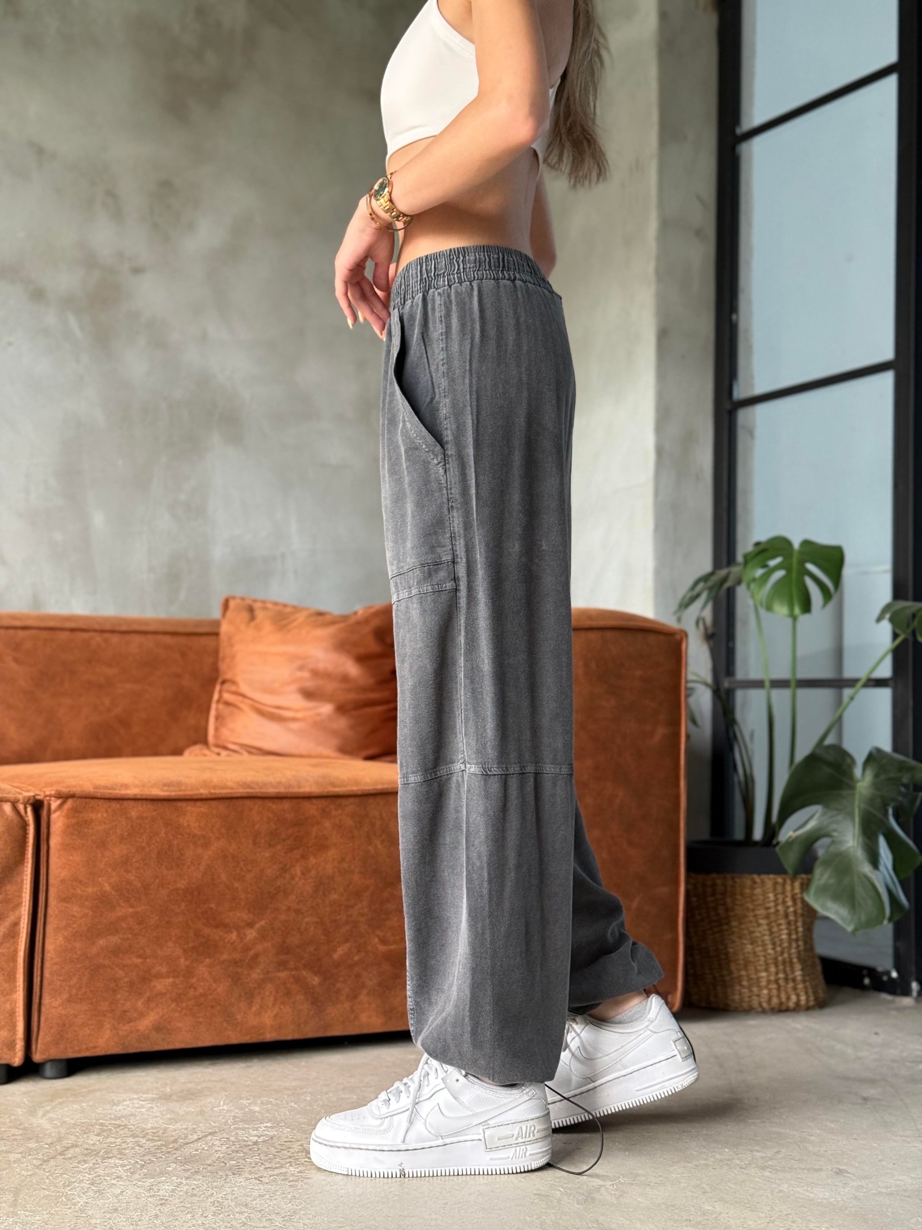 Hola Siyah Yıkamalı Paça Lastikli Pantolon - Dominatrend