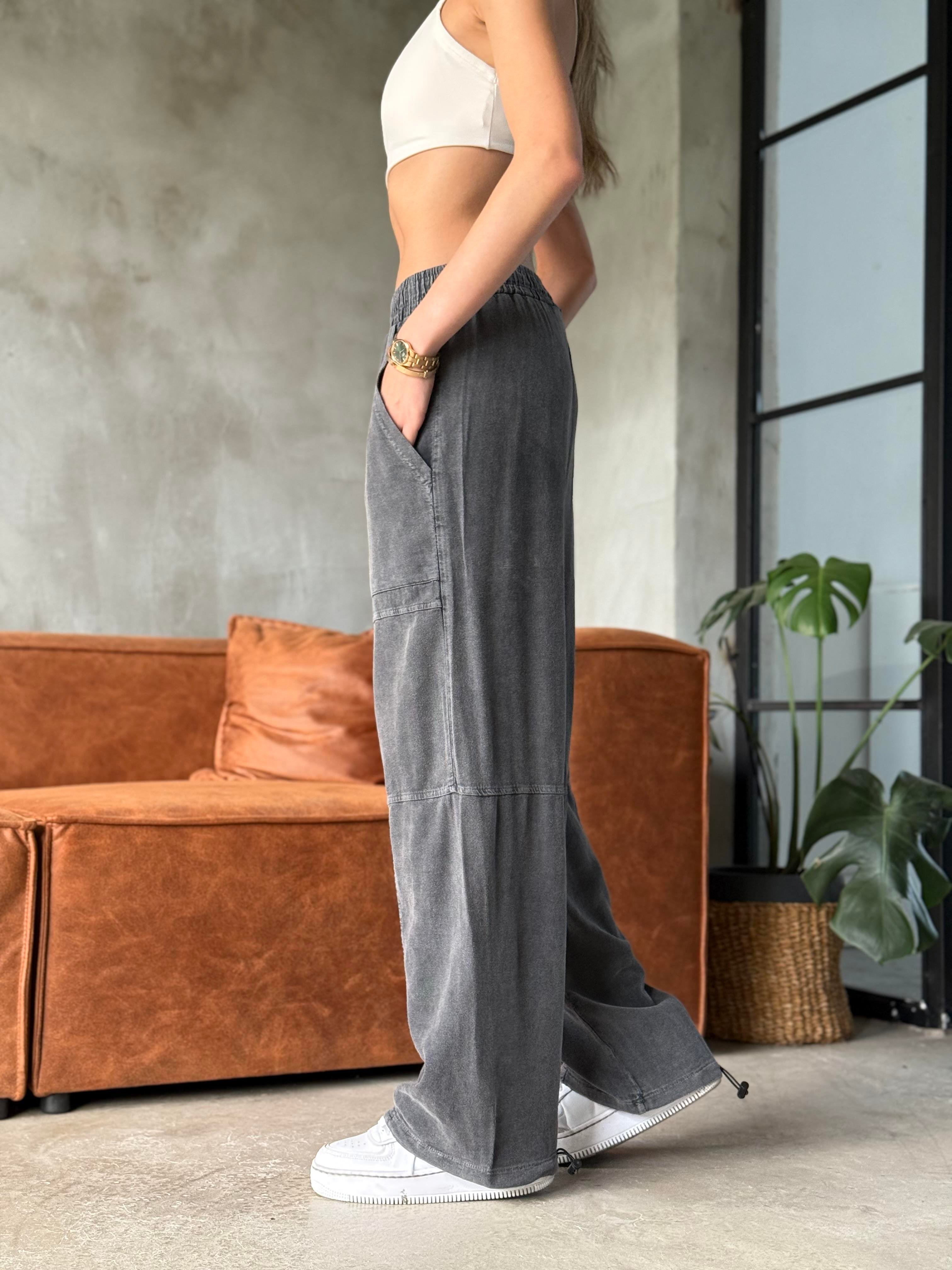 Hola Siyah Yıkamalı Paça Lastikli Pantolon - Dominatrend
