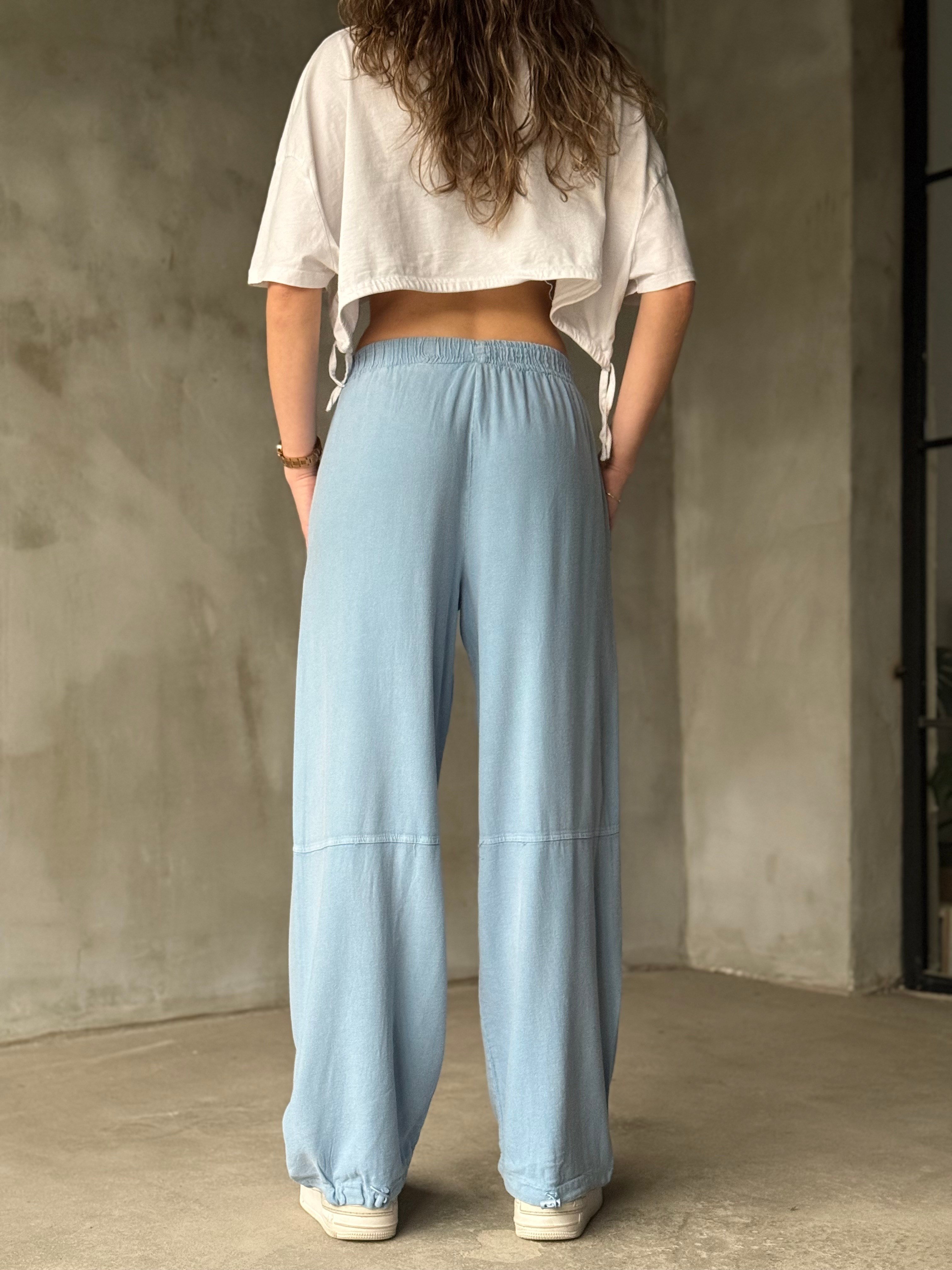 Hola Yıkamalı Paça Lastikli Pantolon - Mavi - Dominatrend