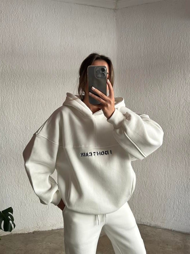 I Don't Care Eşofman Takımı - Beyaz - Dominatrend