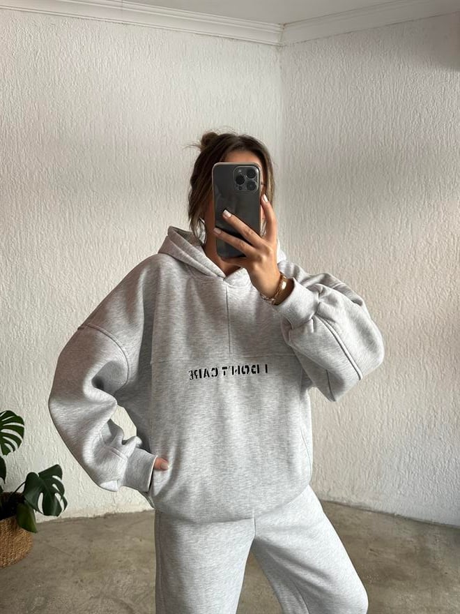I Don't Care Eşofman Takımı - Gri - Dominatrend