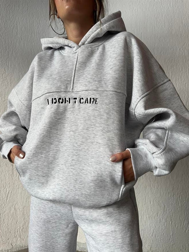 I Don't Care Eşofman Takımı - Gri - Dominatrend