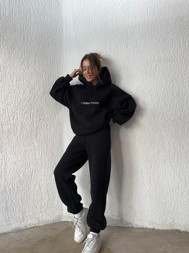 I Don't Care Eşofman Takımı - Siyah - Dominatrend