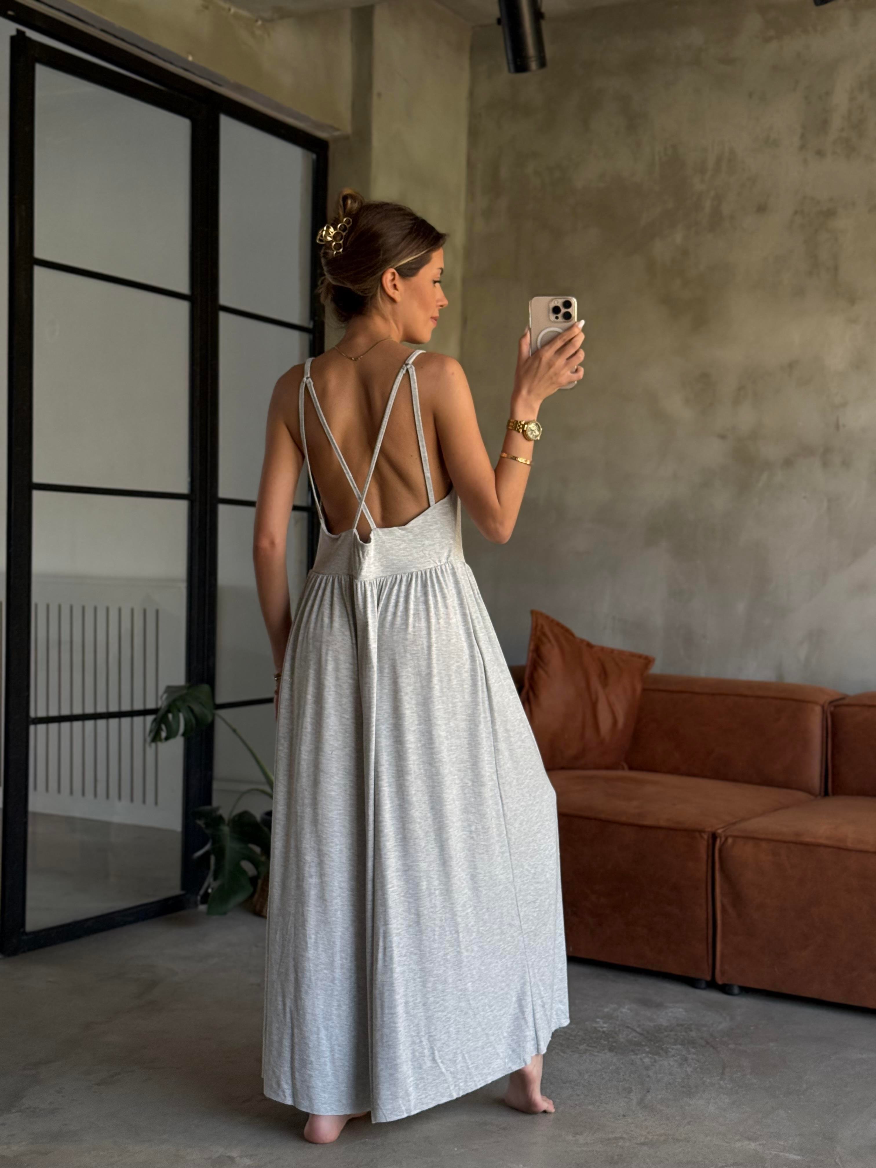 İp Askılı Süprem Tulum- Gri - Dominatrend
