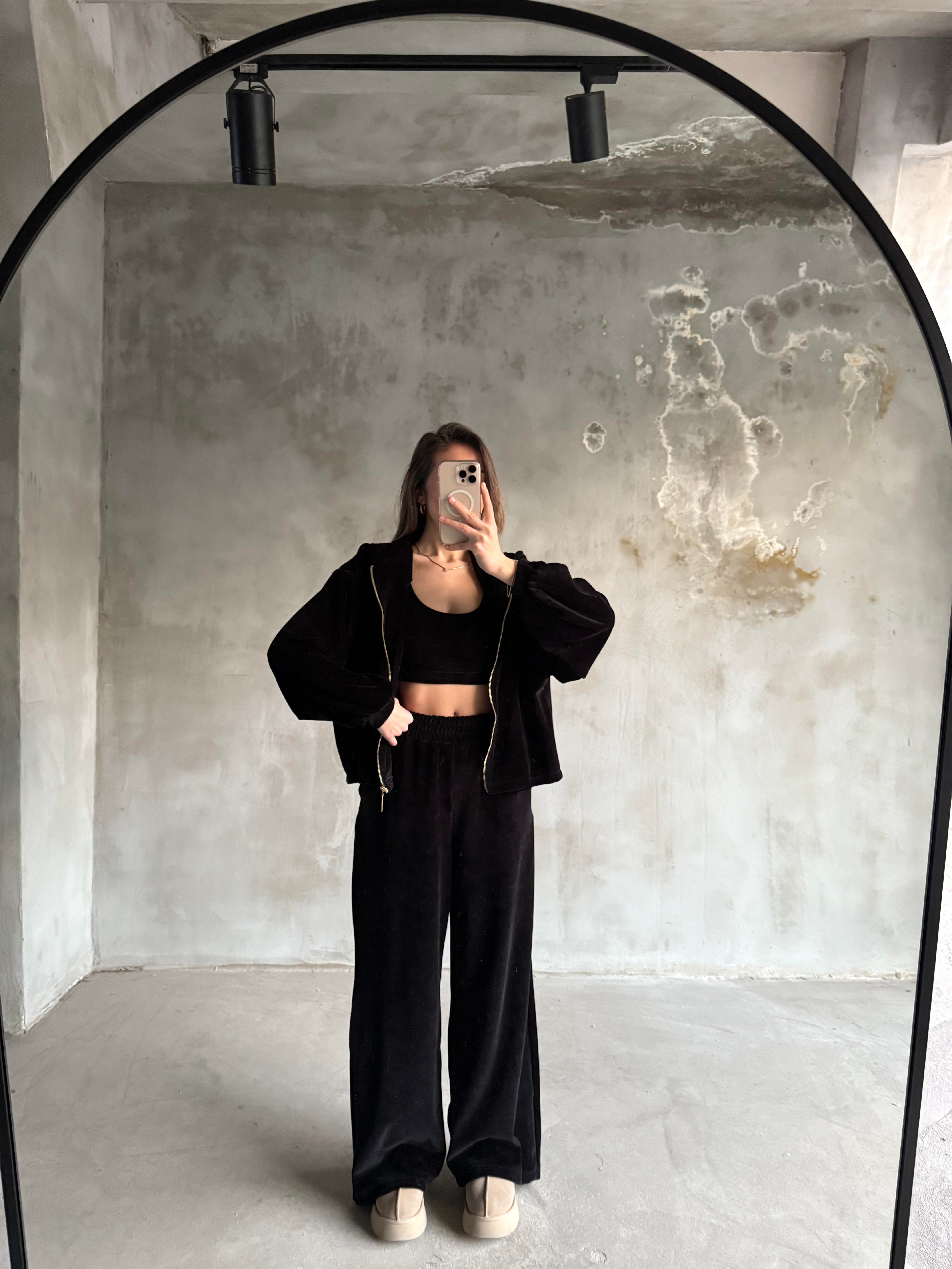 Kadife 3lü Takım Siyah - Dominatrend