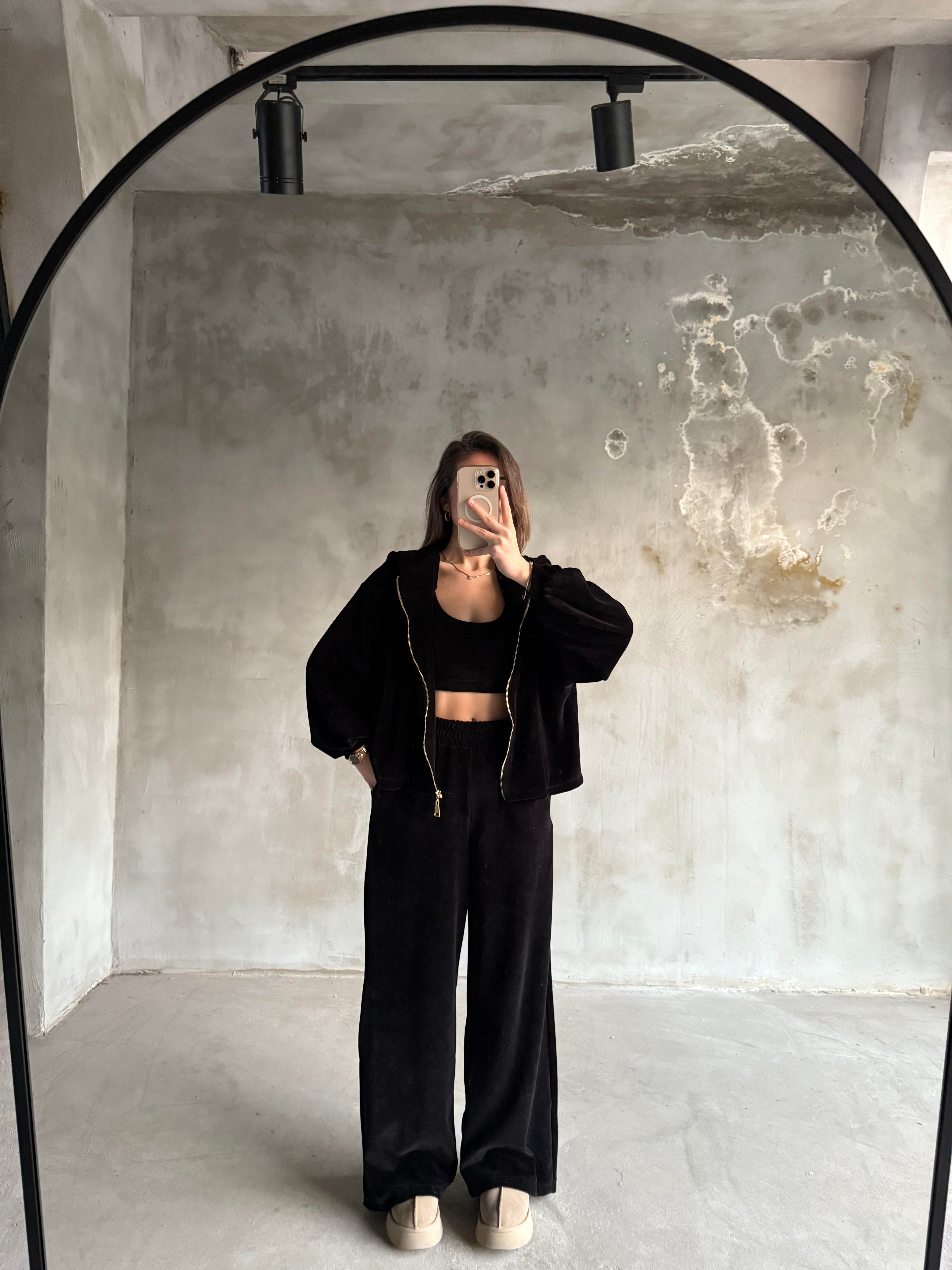 Kadife 3lü Takım Siyah - Dominatrend