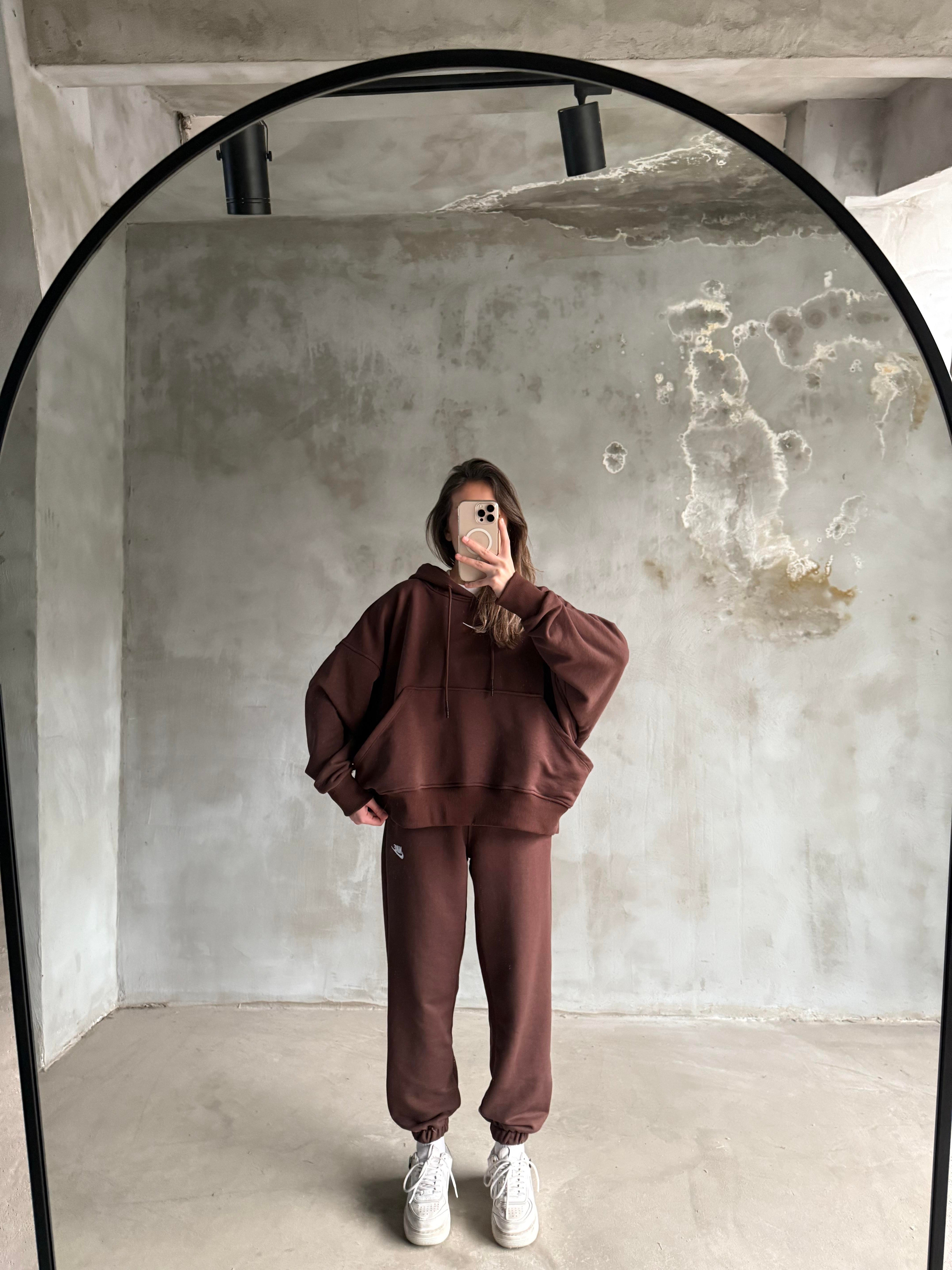 Kahve Nakışlı Oversize Eşofman Takımı - Dominatrend