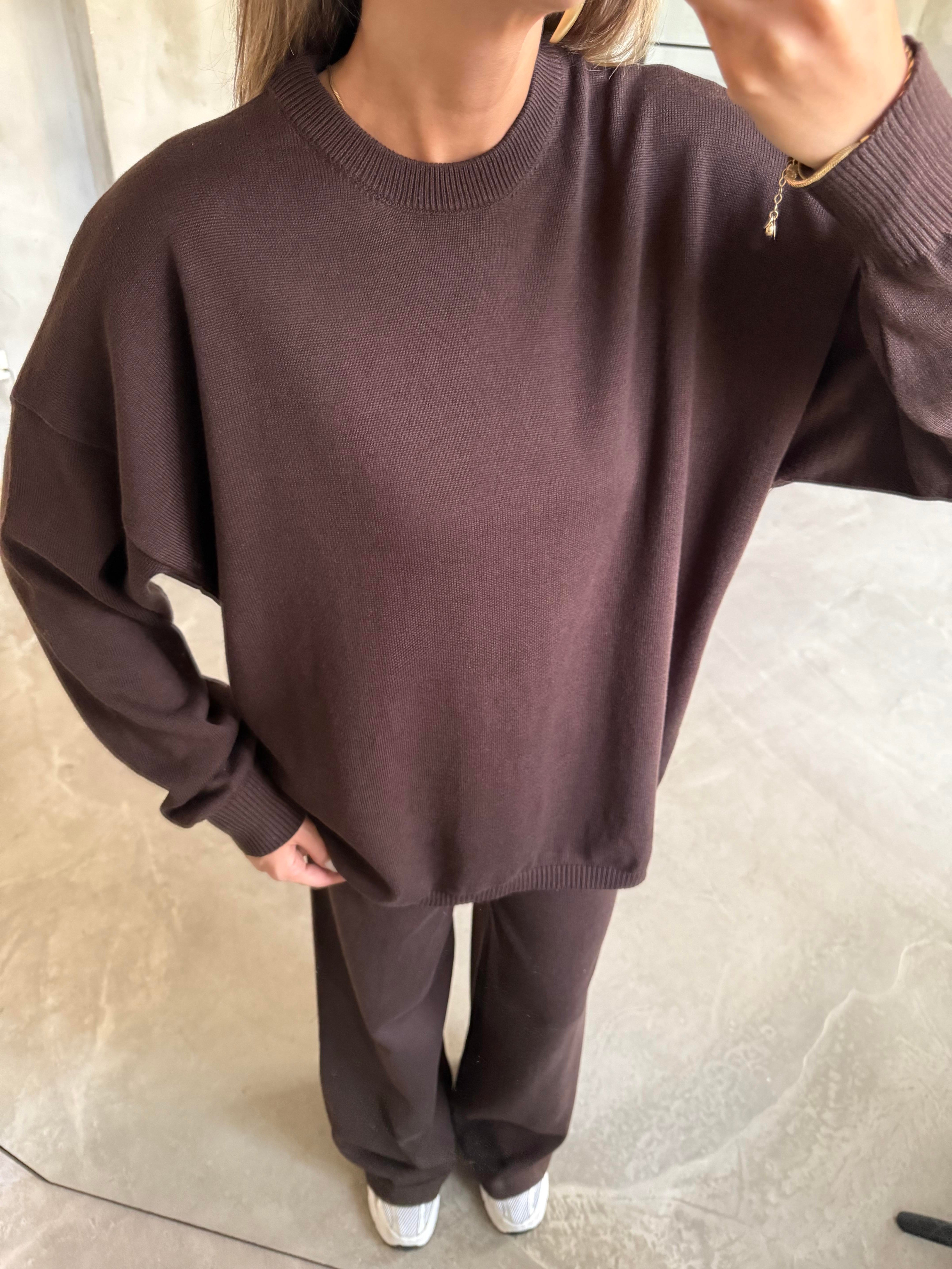 Kahverengi Basic Oversize Triko Takım - Dominatrend