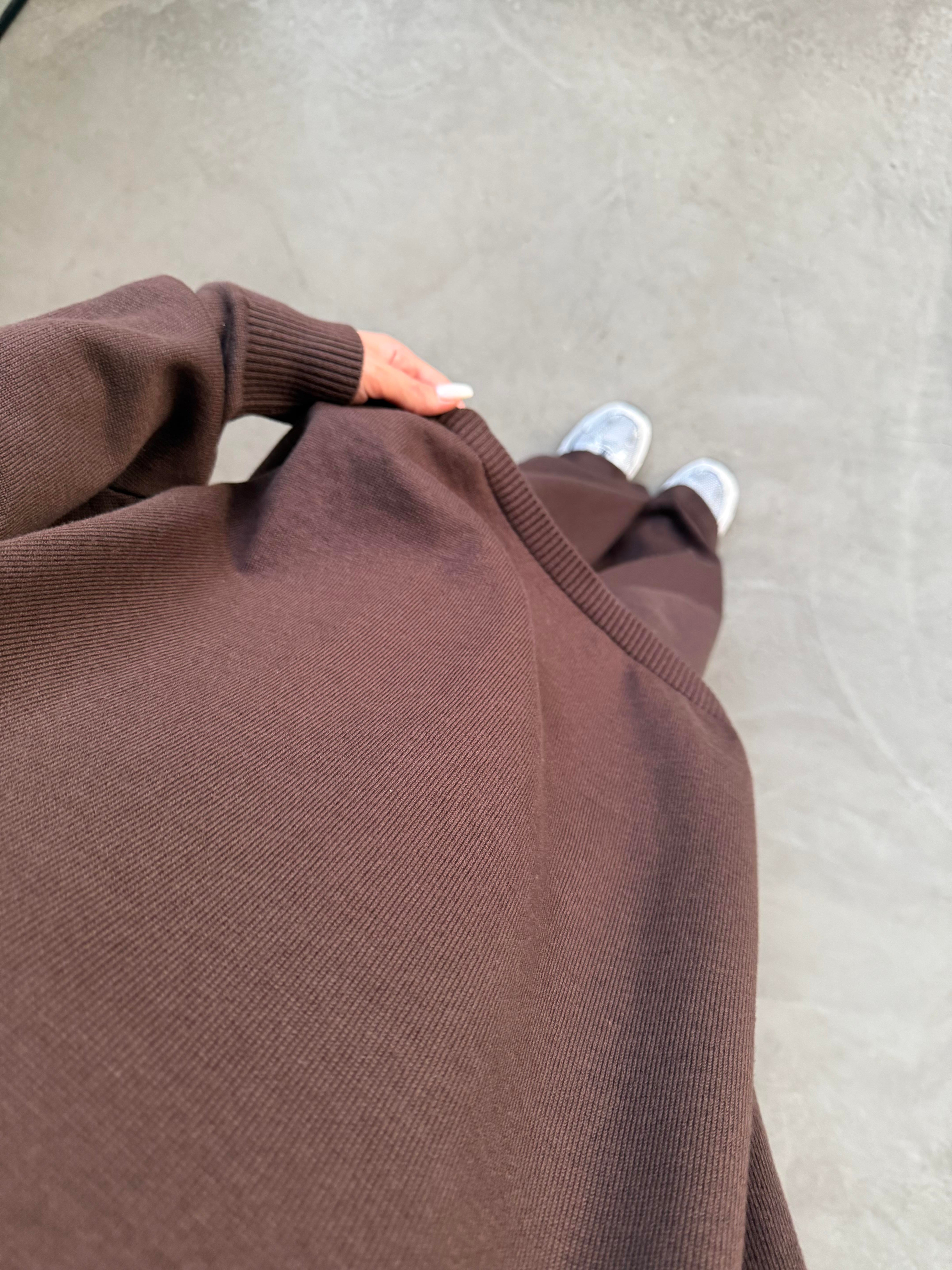 Kahverengi Basic Oversize Triko Takım - Dominatrend