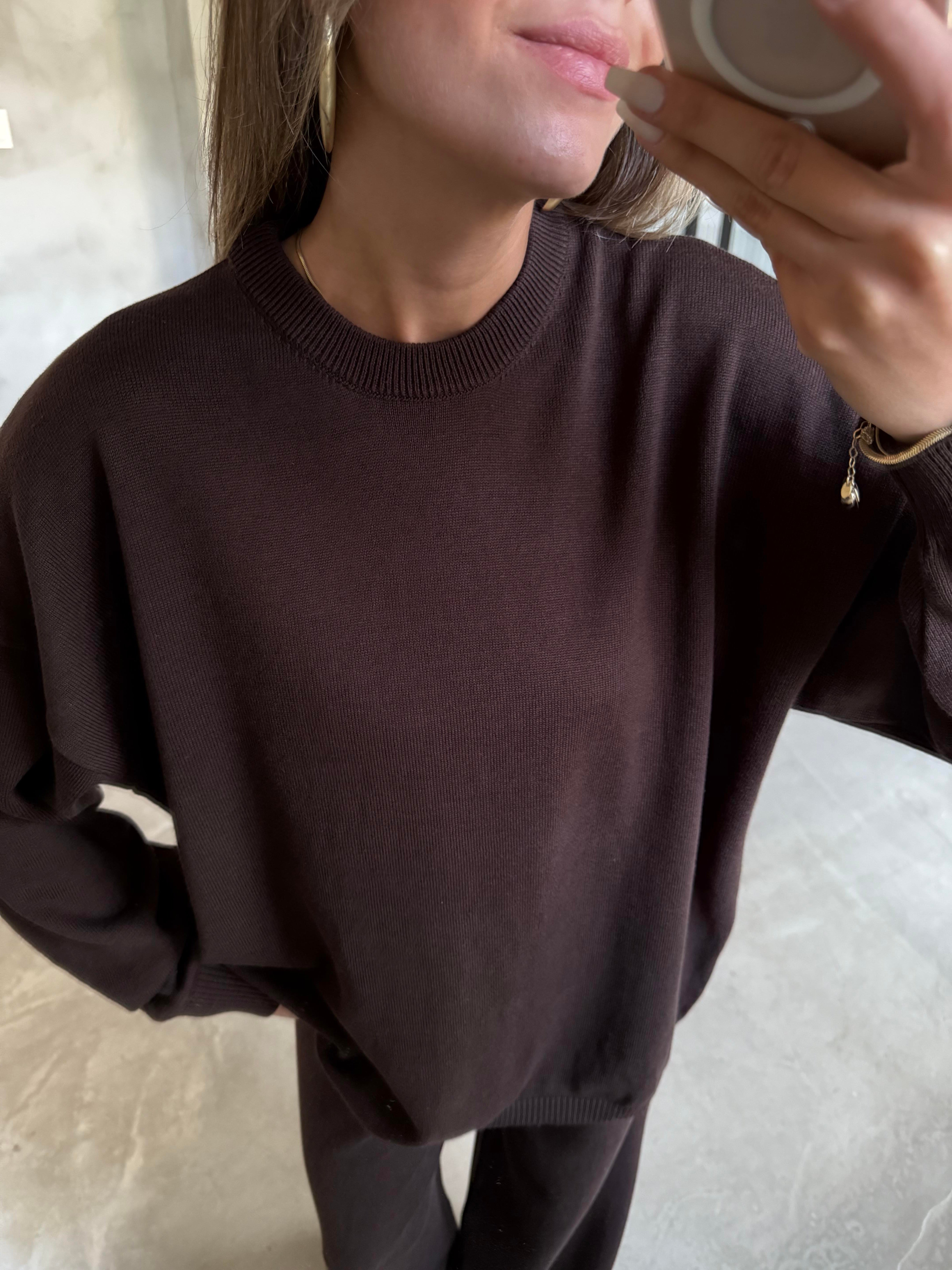 Kahverengi Basic Oversize Triko Takım - Dominatrend