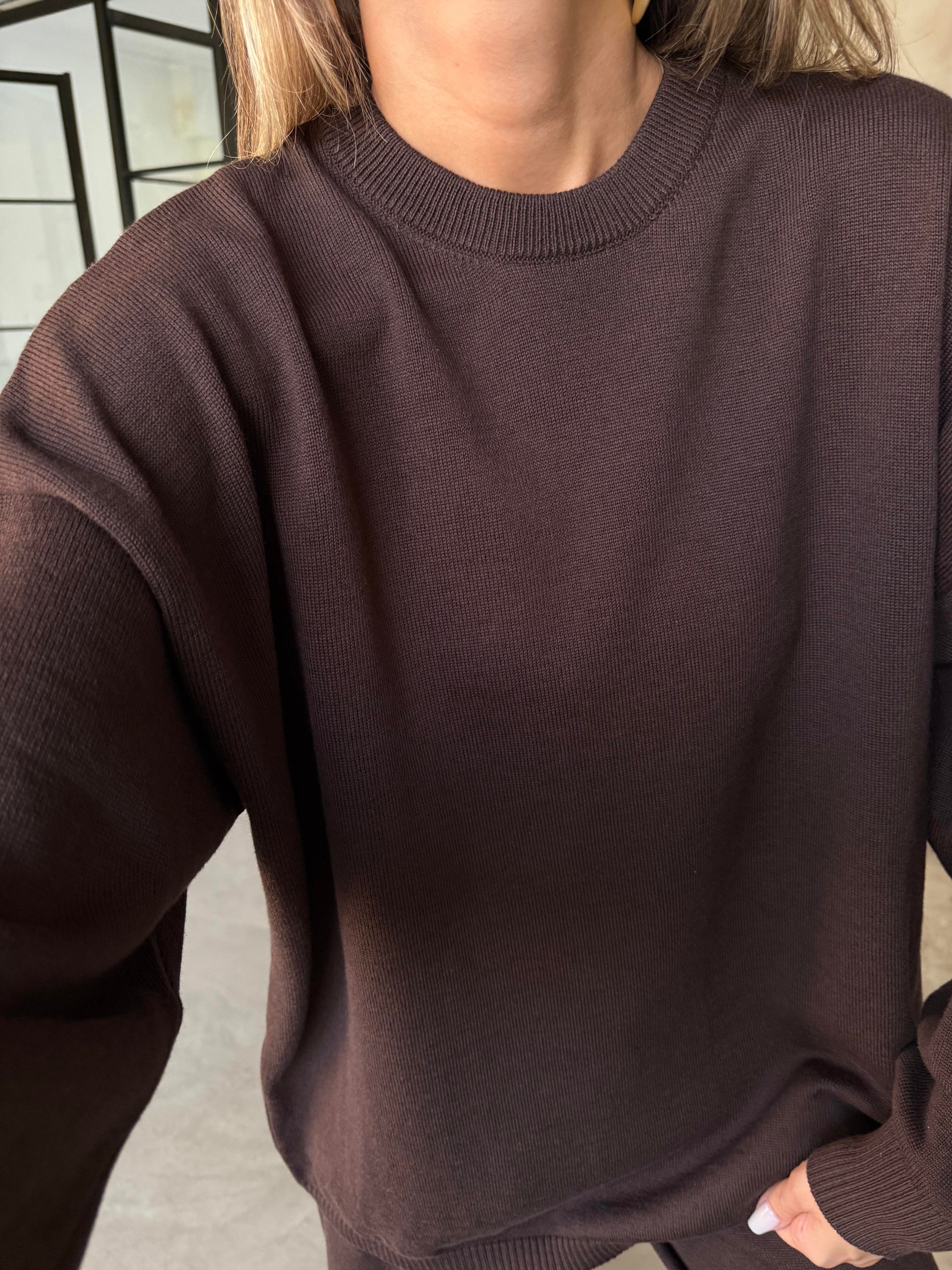 Kahverengi Basic Oversize Triko Takım - Dominatrend