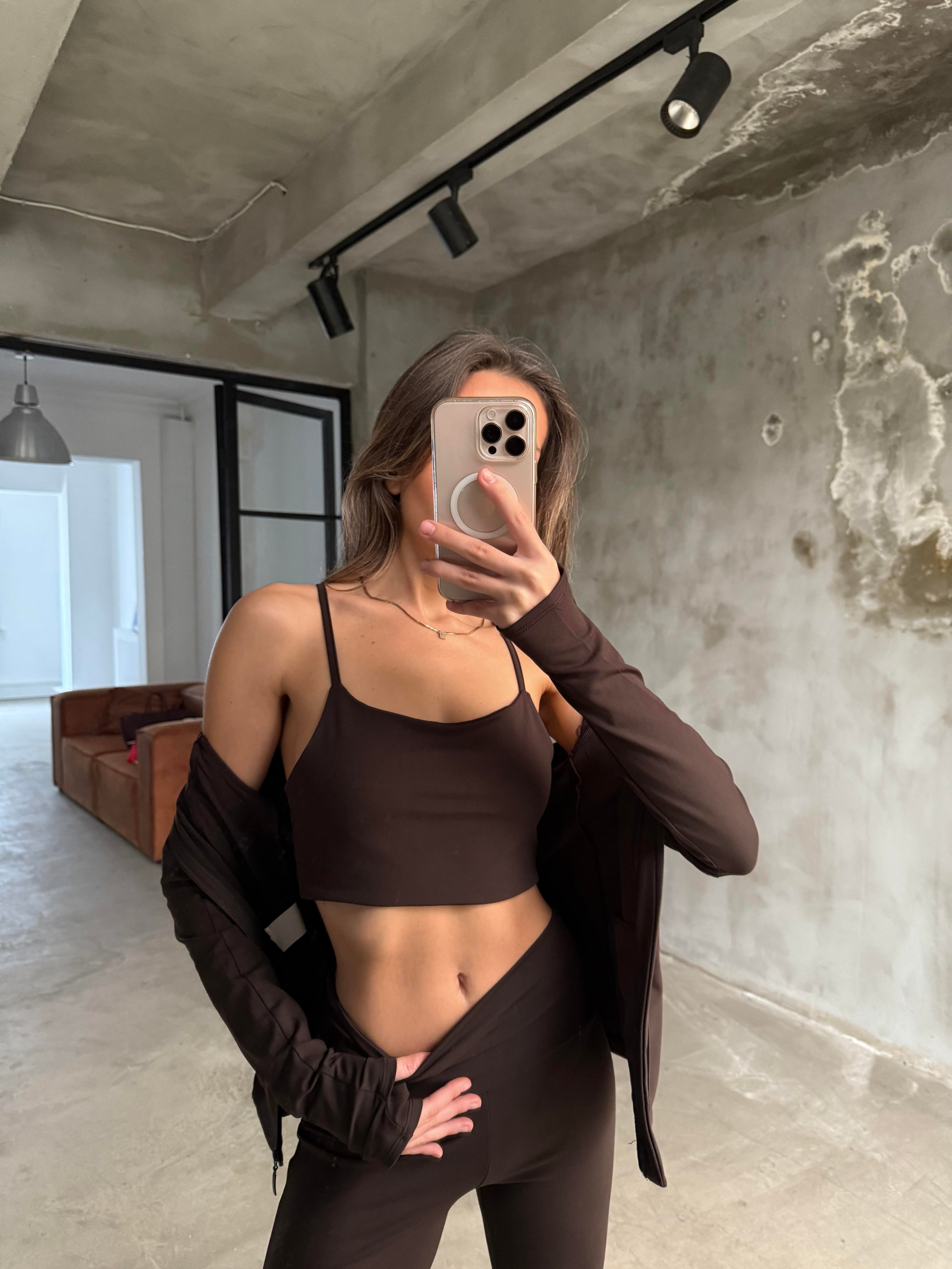 Kahverengi Bralet Tayt Ceket Takım - Dominatrend