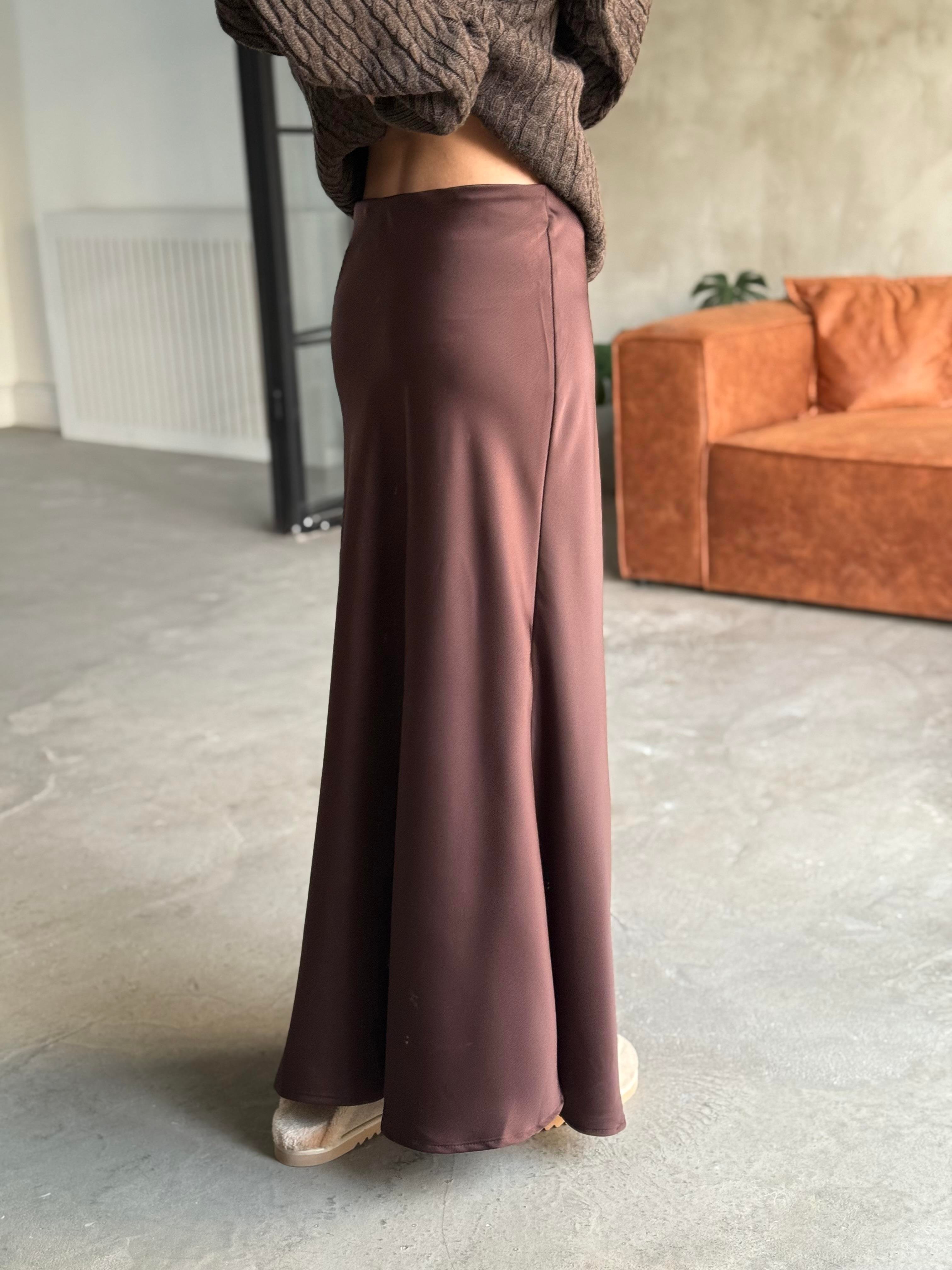 Kahverengi Maxi Saten Etek - Dominatrend