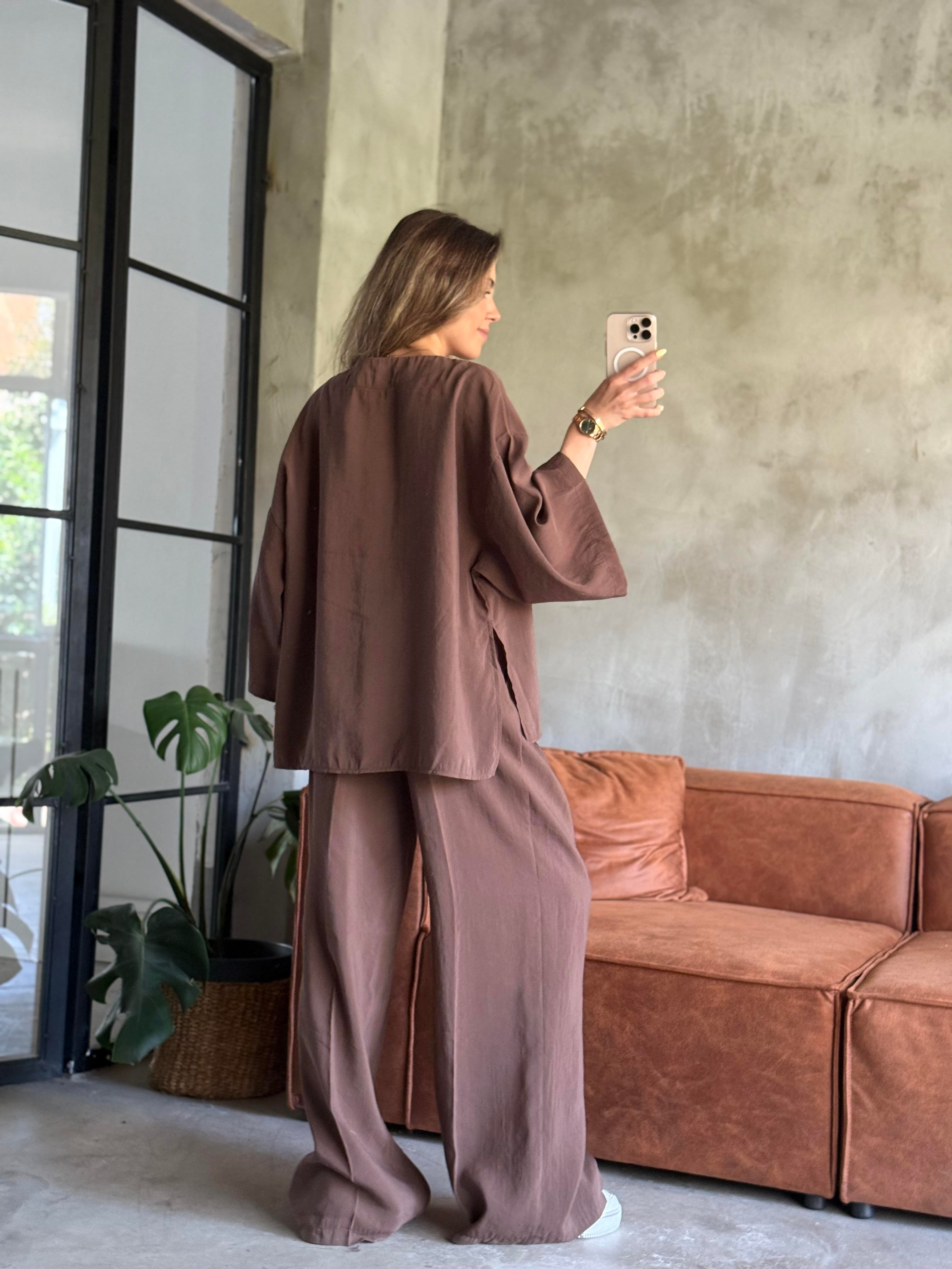 Kahverengi Premium Tensel Oversize Takım - Dominatrend