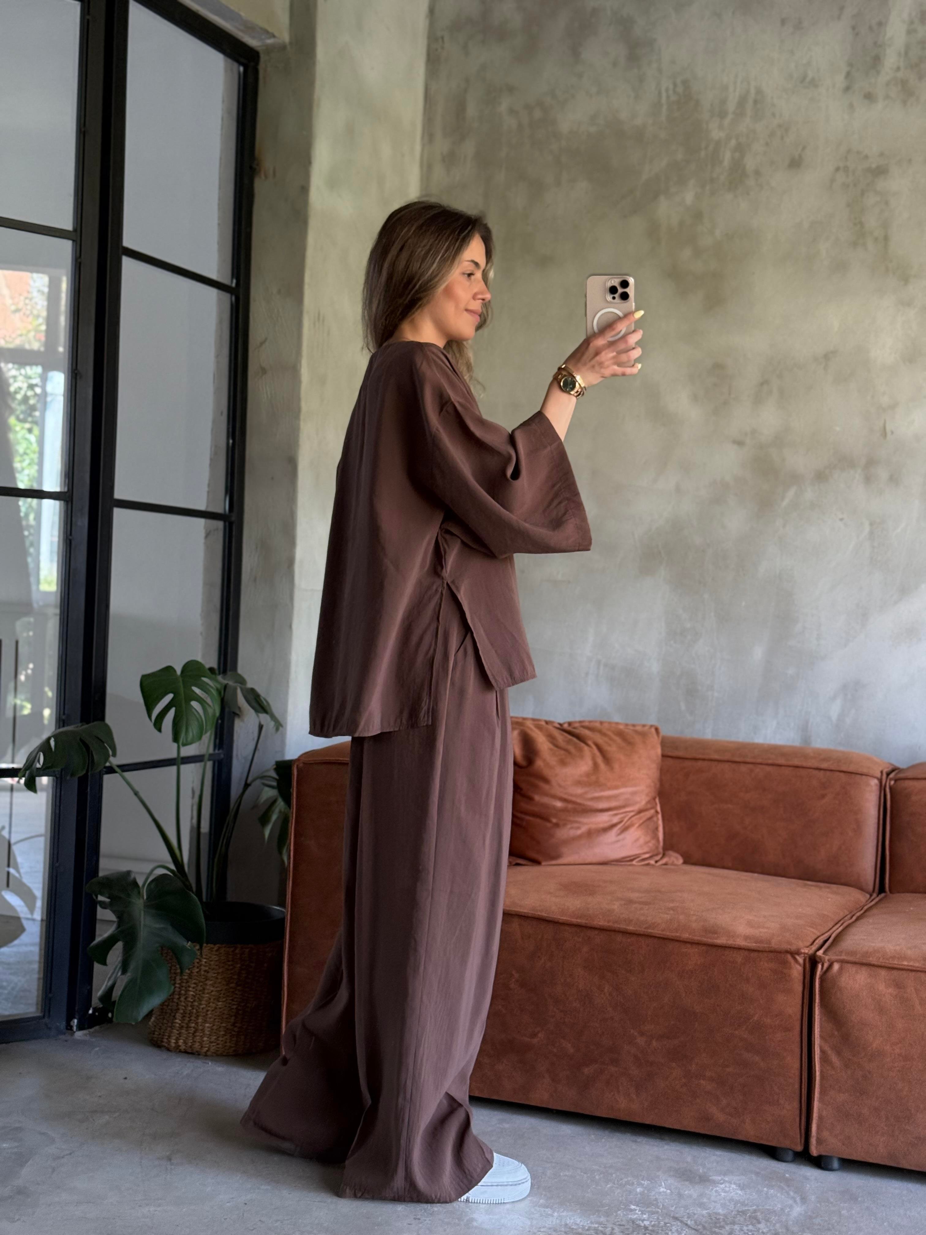 Kahverengi Premium Tensel Oversize Takım - Dominatrend