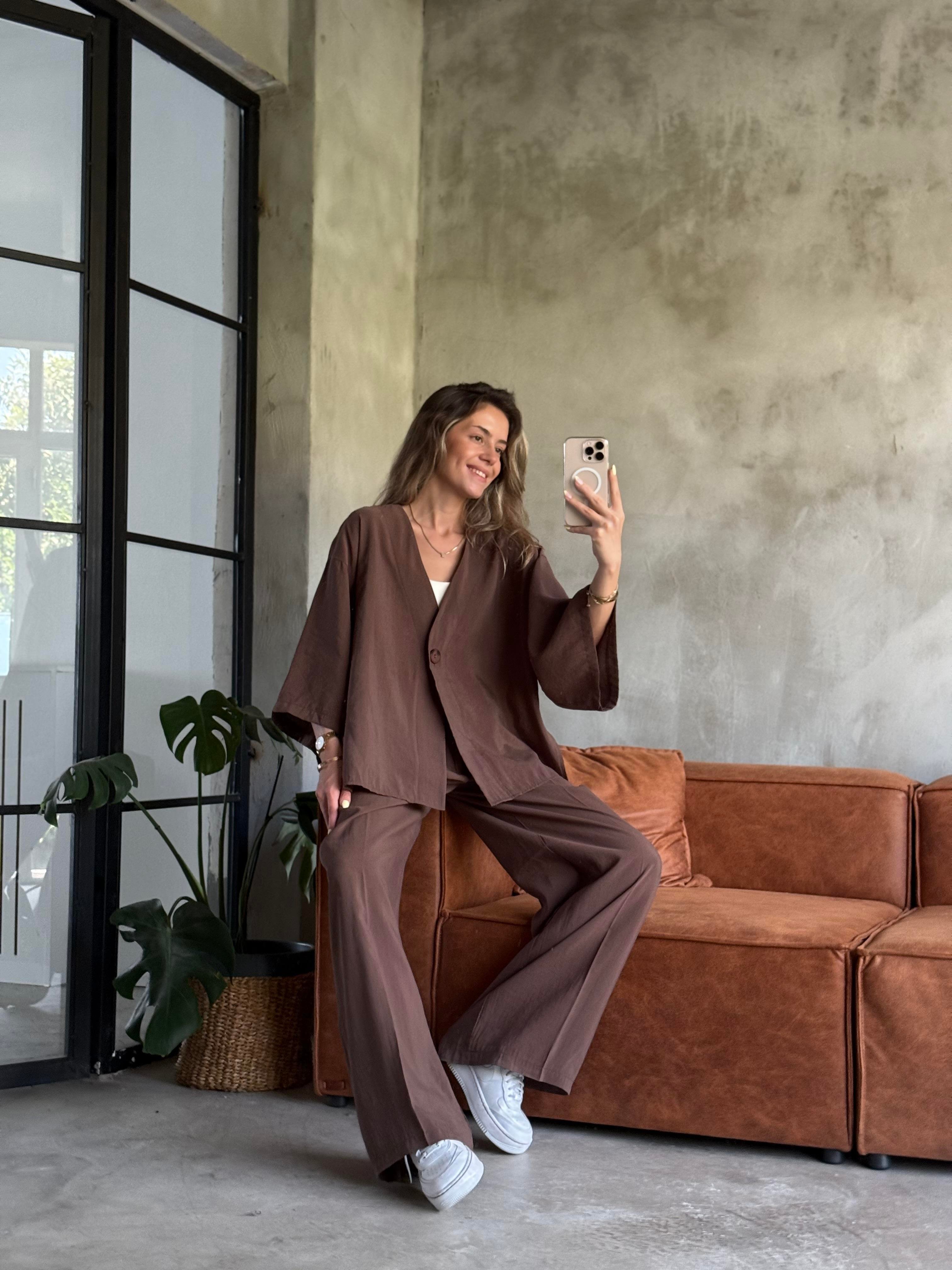 Kahverengi Premium Tensel Oversize Takım - Dominatrend