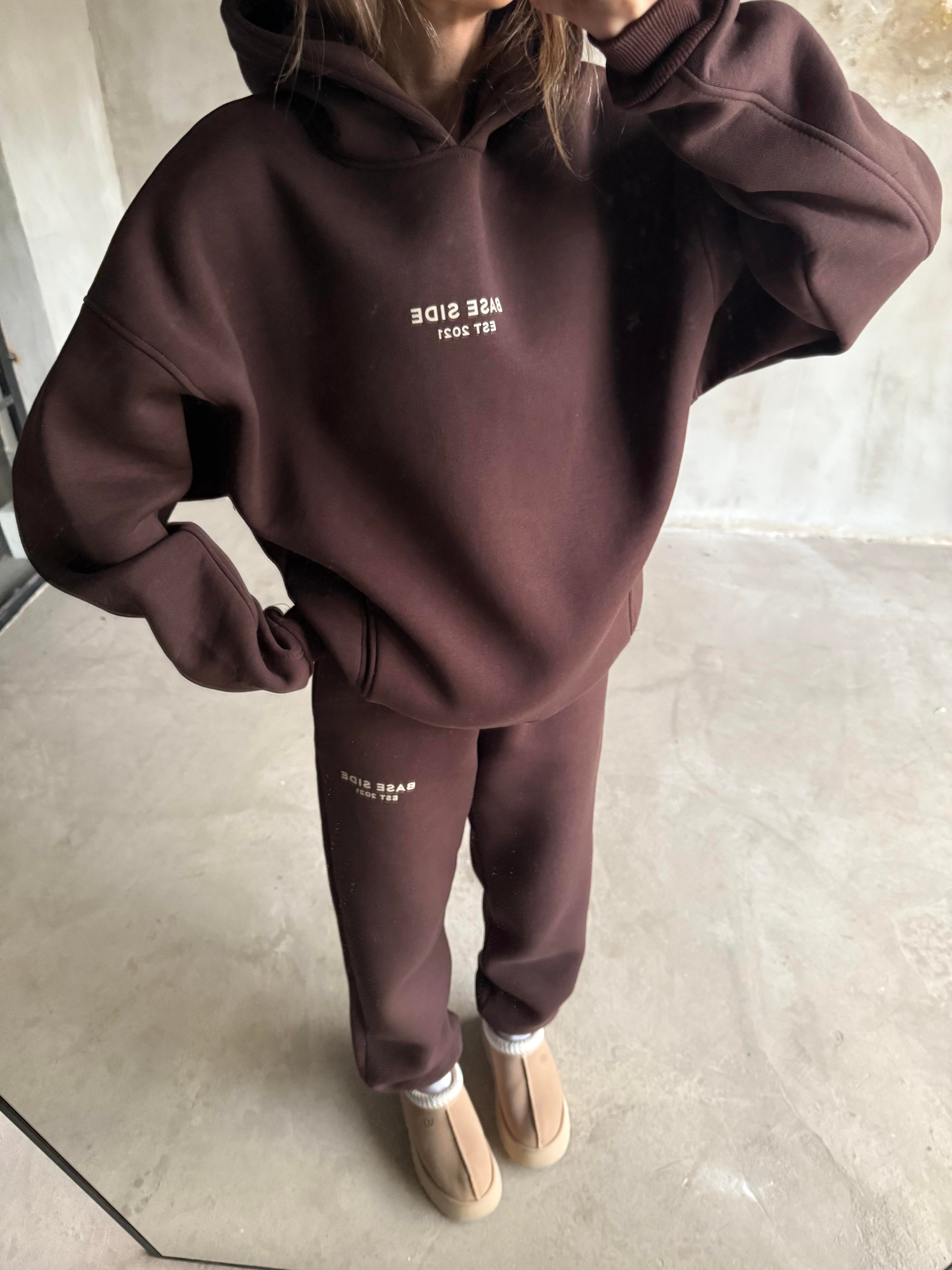 Kahverengi Unisex Base Sıde Oversize Eşofman Takımı - Dominatrend