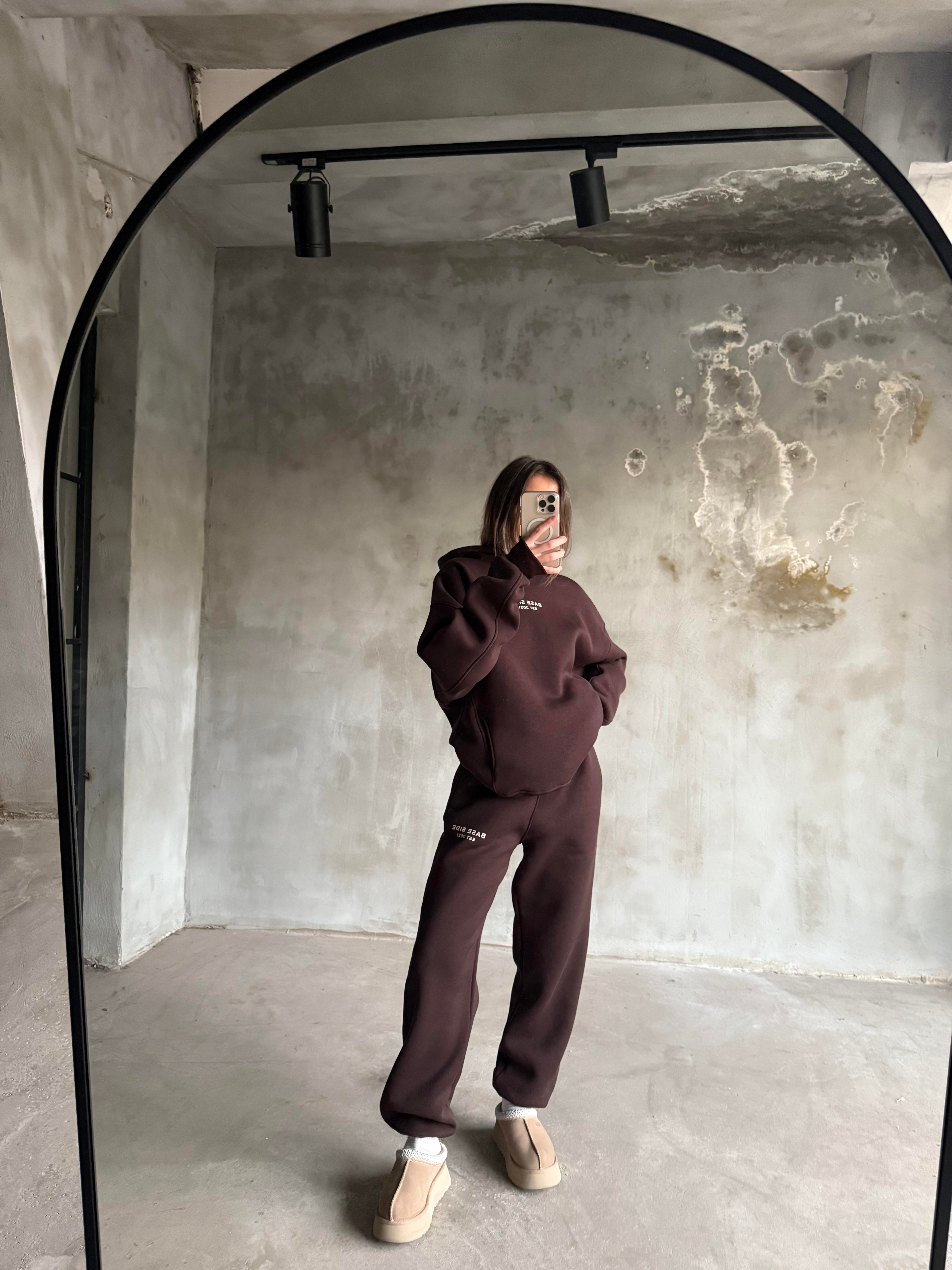 Kahverengi Unisex Base Sıde Oversize Eşofman Takımı - Dominatrend