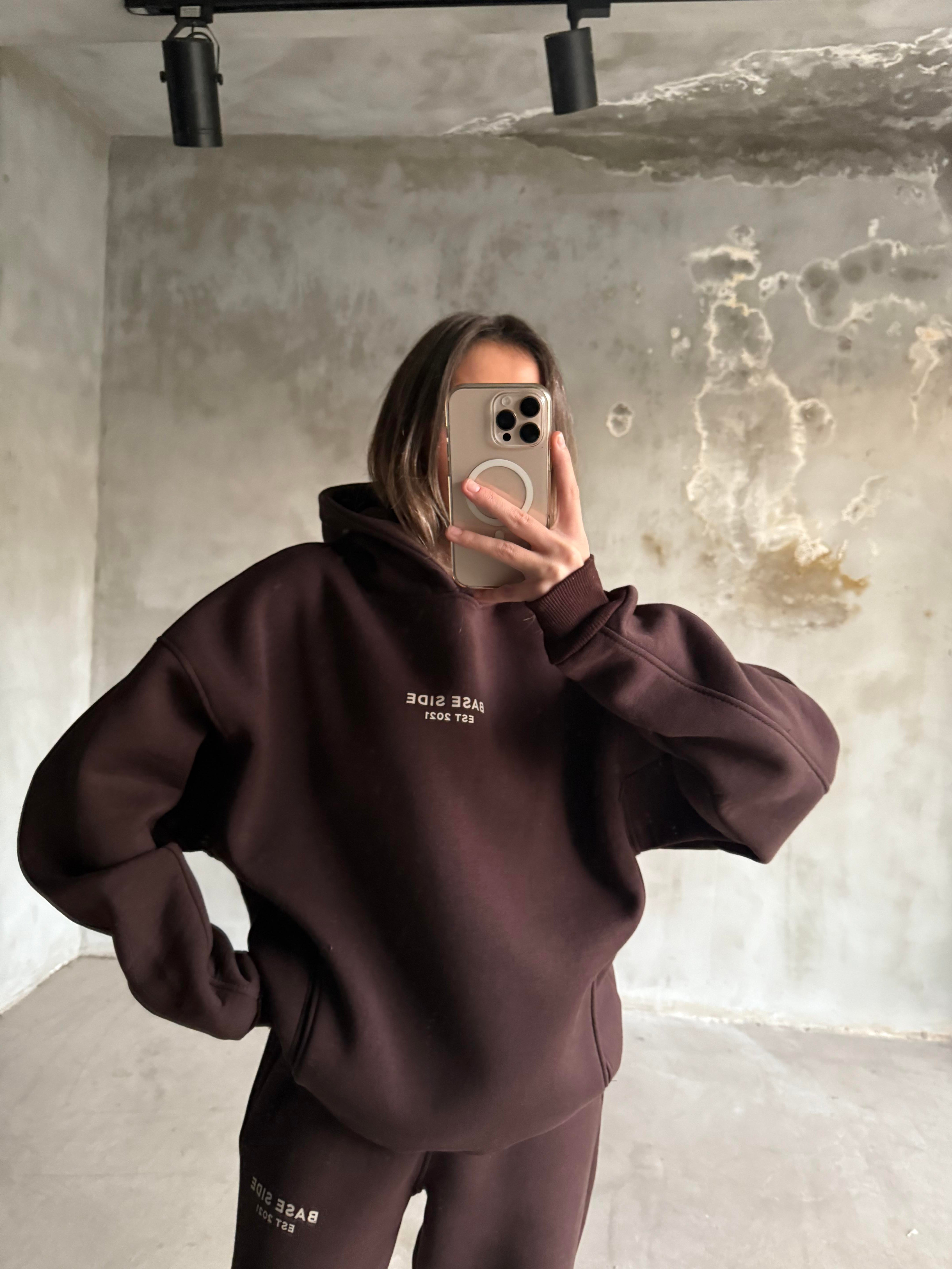 Kahverengi Unisex Base Sıde Oversize Eşofman Takımı - Dominatrend